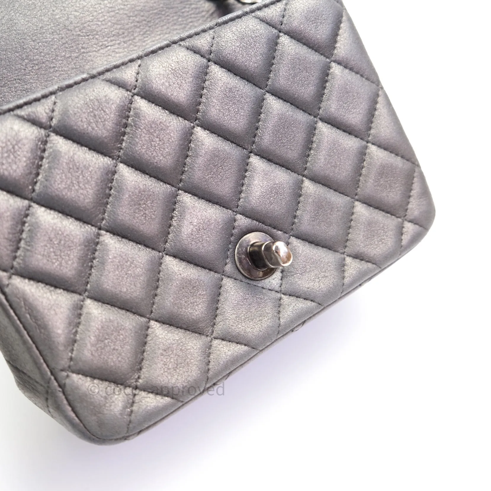 Chanel Mini Square Charcoal Grey Goatskin Ruthenium Hardware