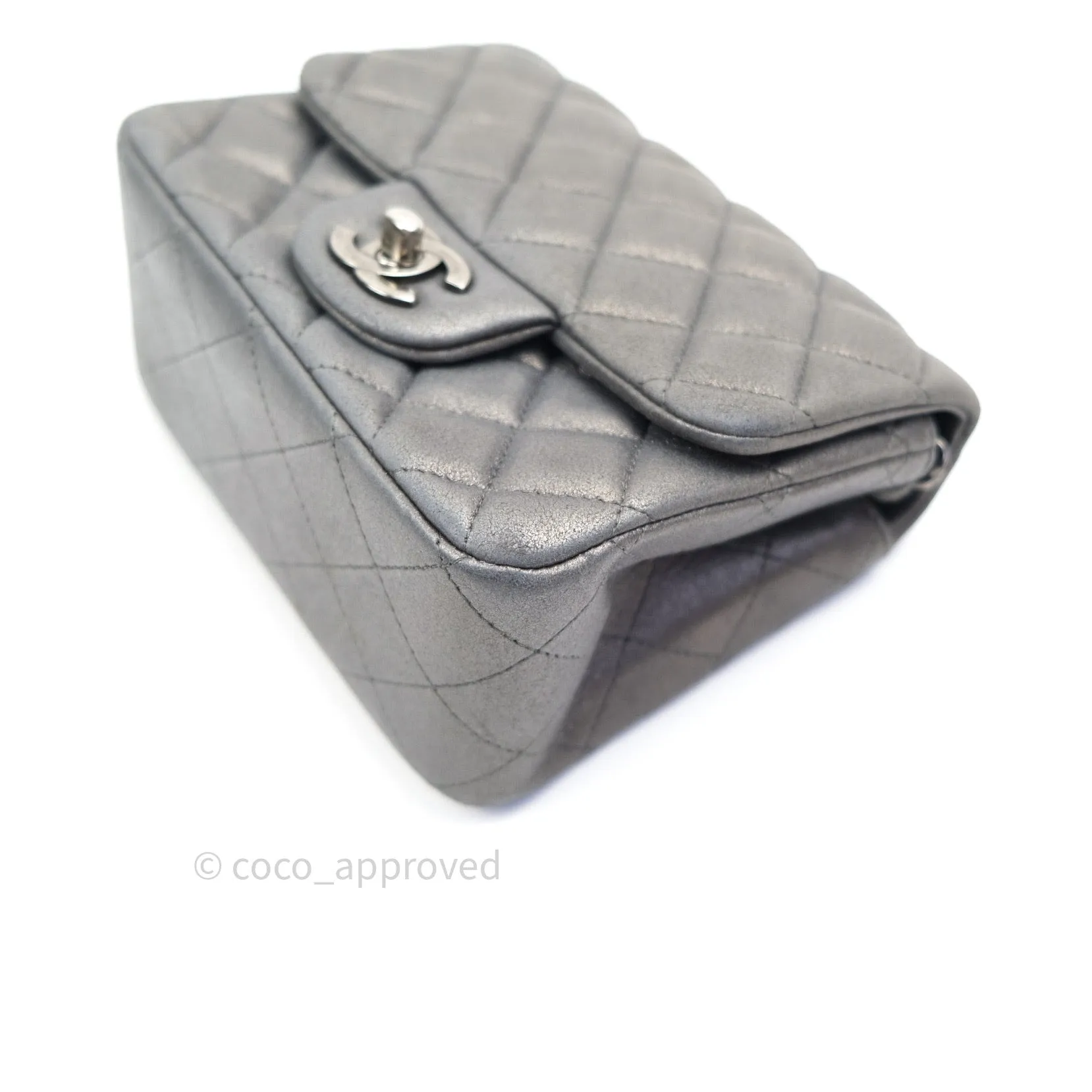 Chanel Mini Square Charcoal Grey Goatskin Ruthenium Hardware