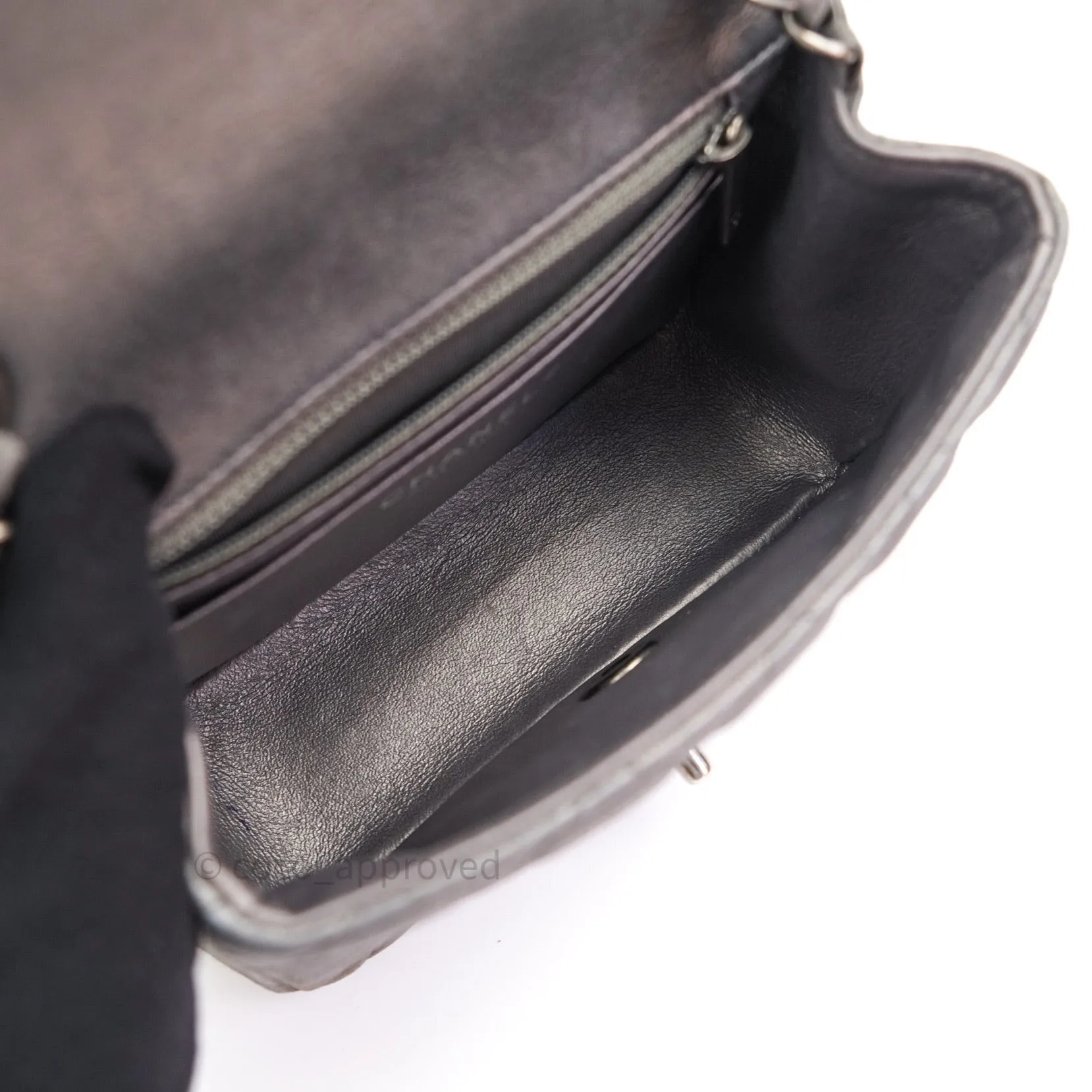 Chanel Mini Square Charcoal Grey Goatskin Ruthenium Hardware