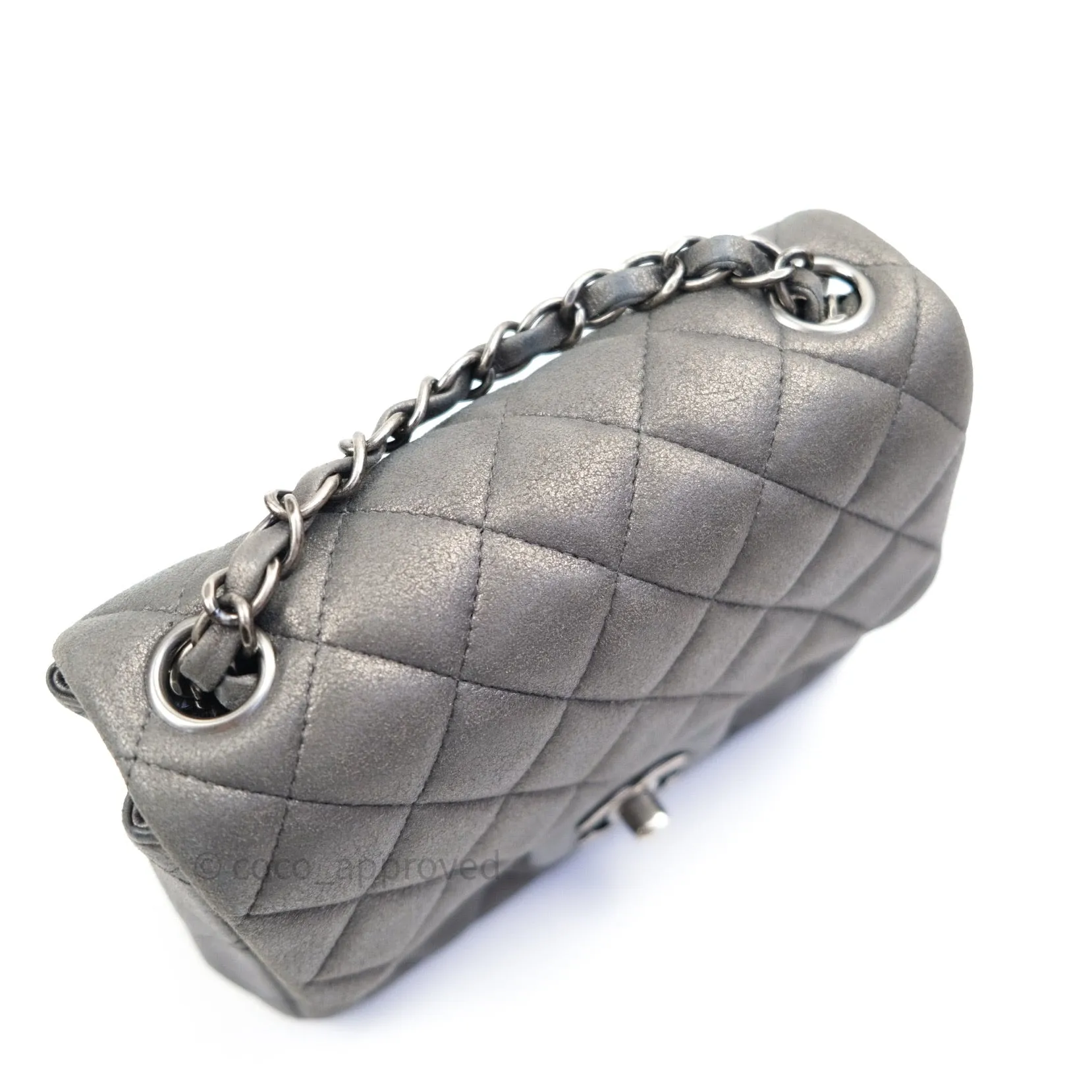 Chanel Mini Square Charcoal Grey Goatskin Ruthenium Hardware