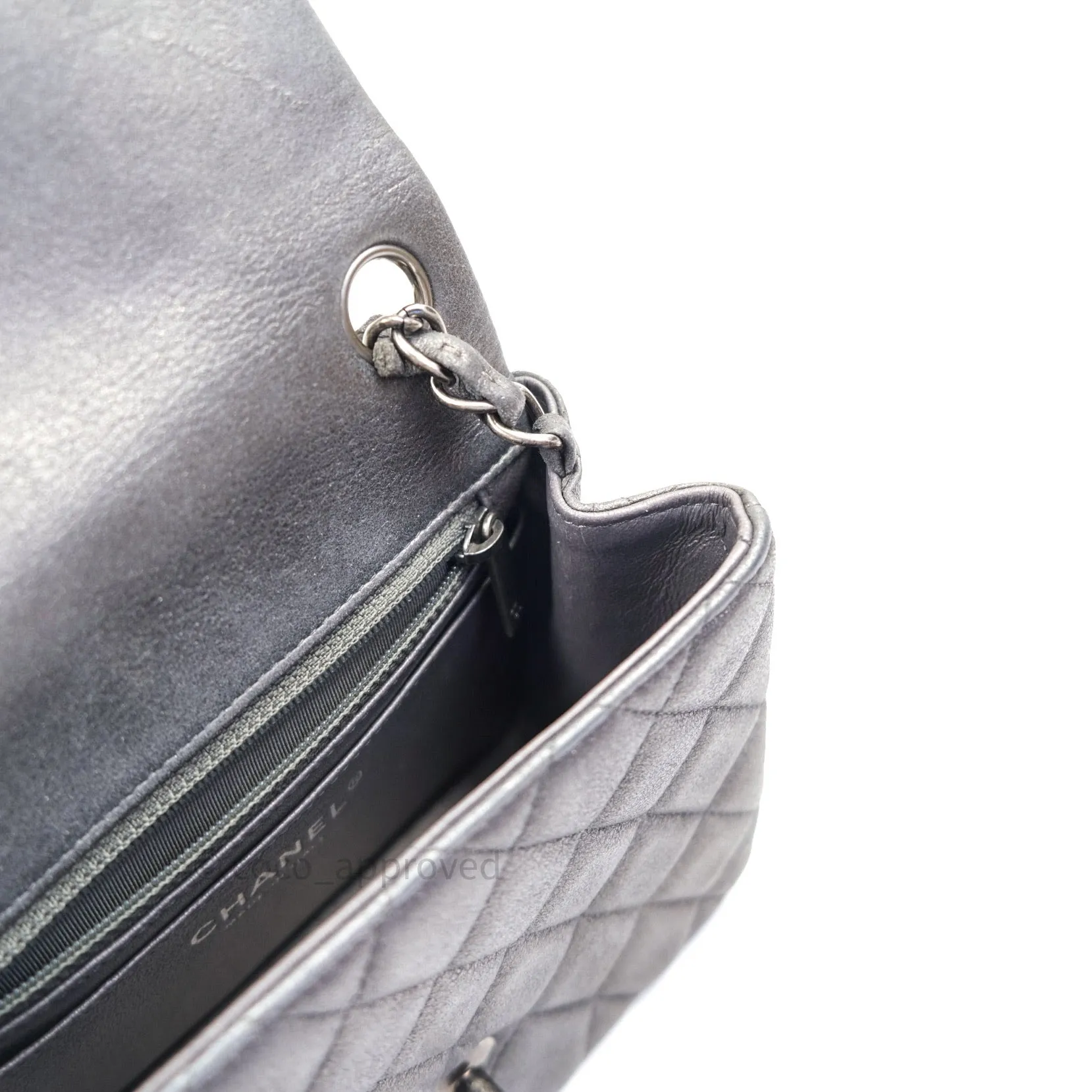 Chanel Mini Square Charcoal Grey Goatskin Ruthenium Hardware