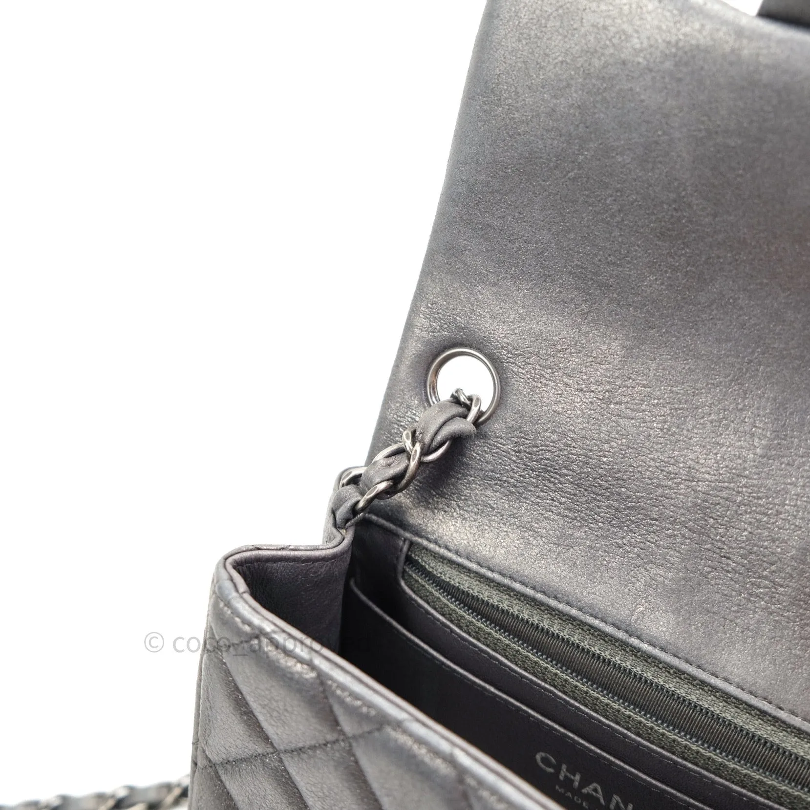 Chanel Mini Square Charcoal Grey Goatskin Ruthenium Hardware