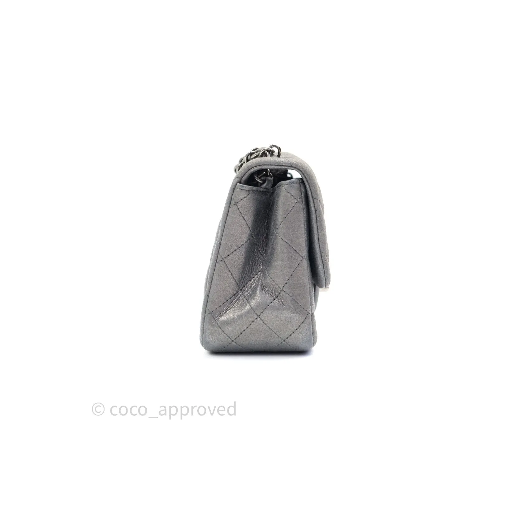 Chanel Mini Square Charcoal Grey Goatskin Ruthenium Hardware