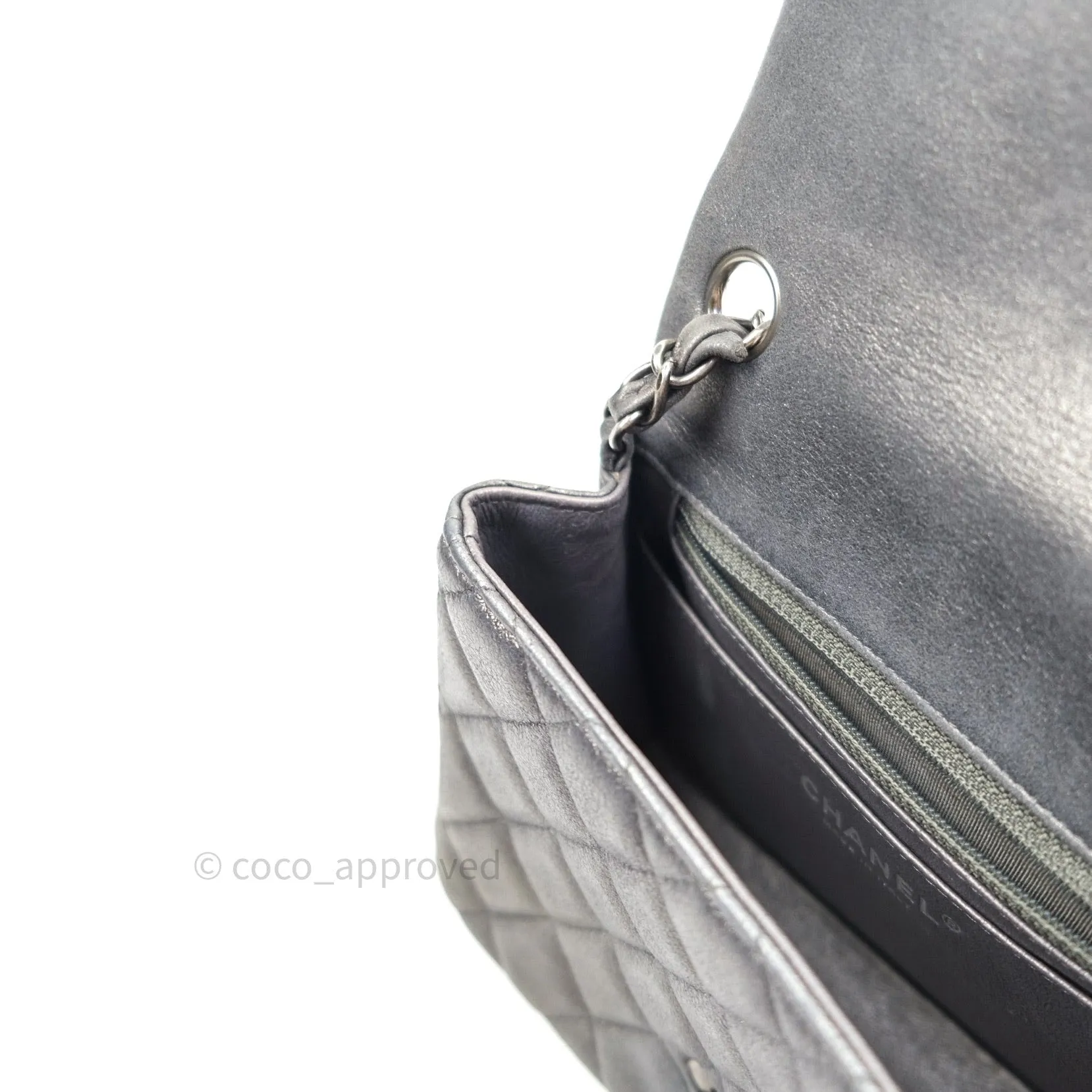 Chanel Mini Square Charcoal Grey Goatskin Ruthenium Hardware