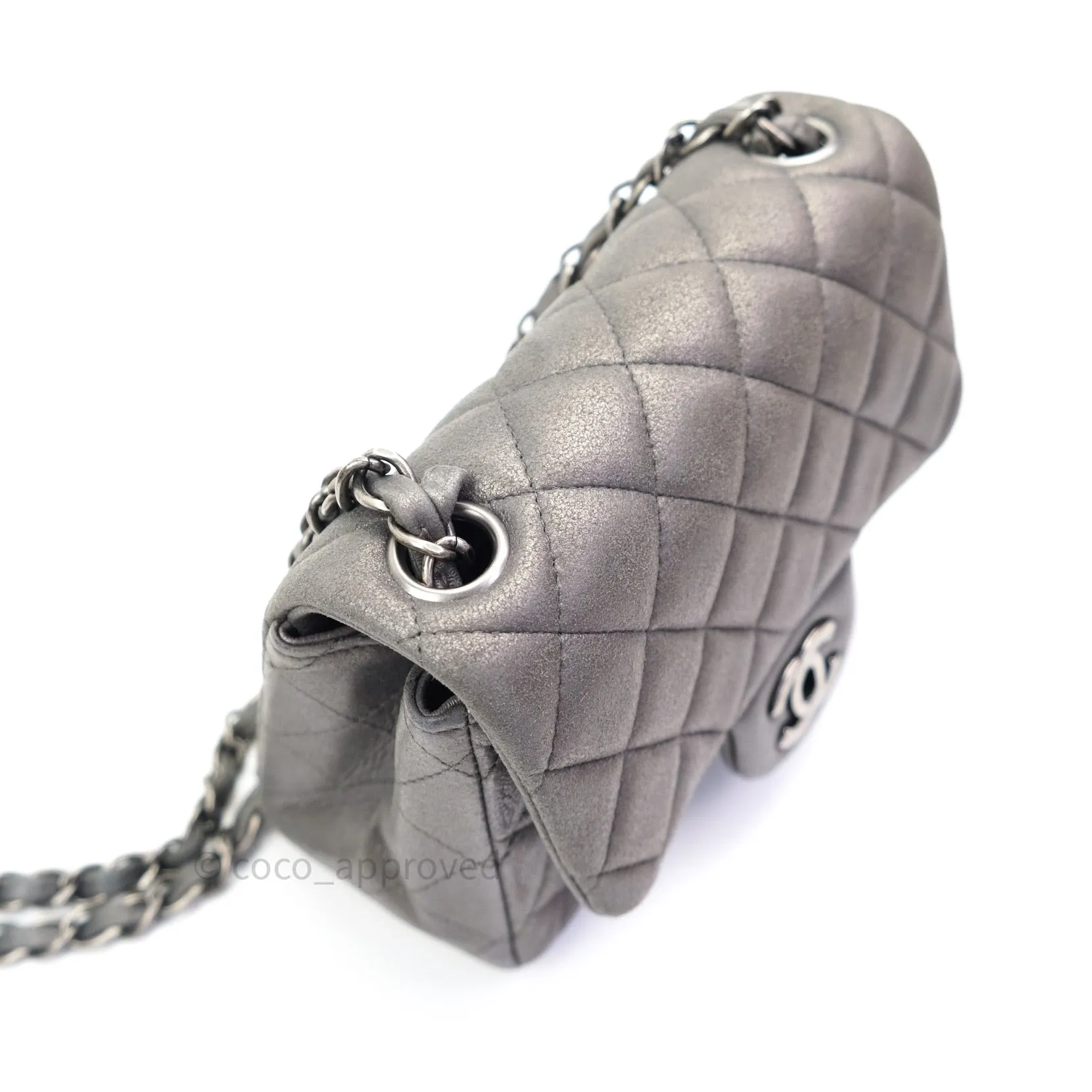 Chanel Mini Square Charcoal Grey Goatskin Ruthenium Hardware