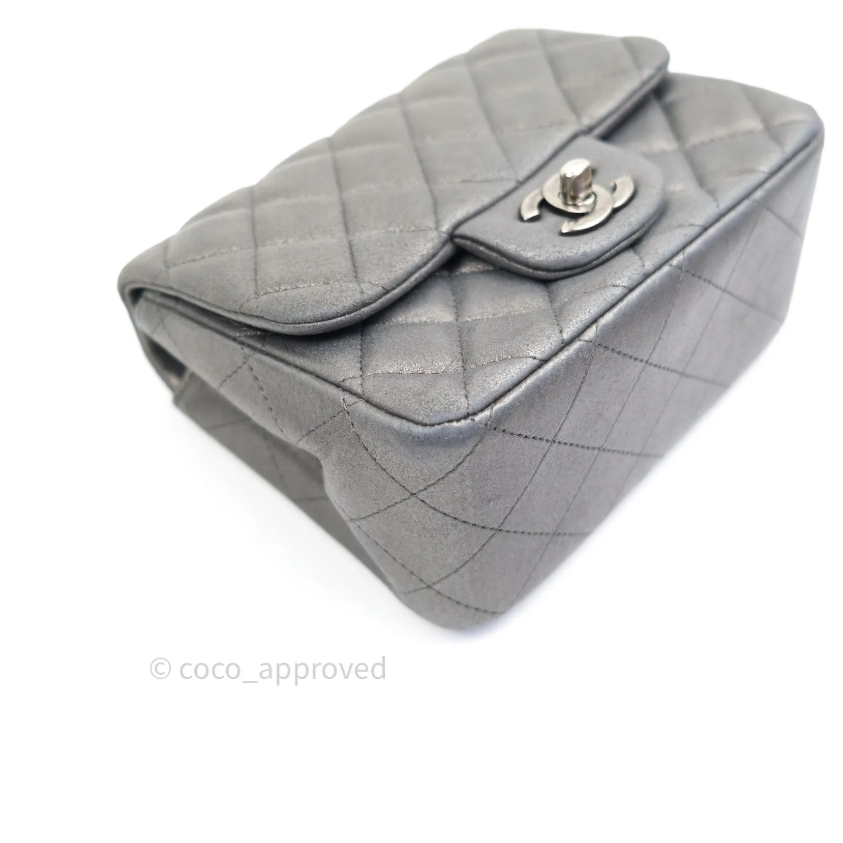 Chanel Mini Square Charcoal Grey Goatskin Ruthenium Hardware