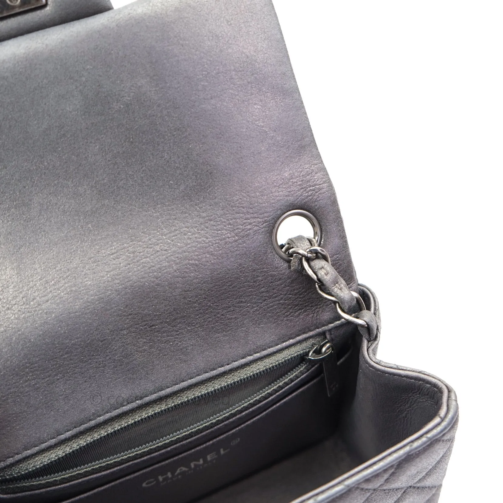 Chanel Mini Square Charcoal Grey Goatskin Ruthenium Hardware