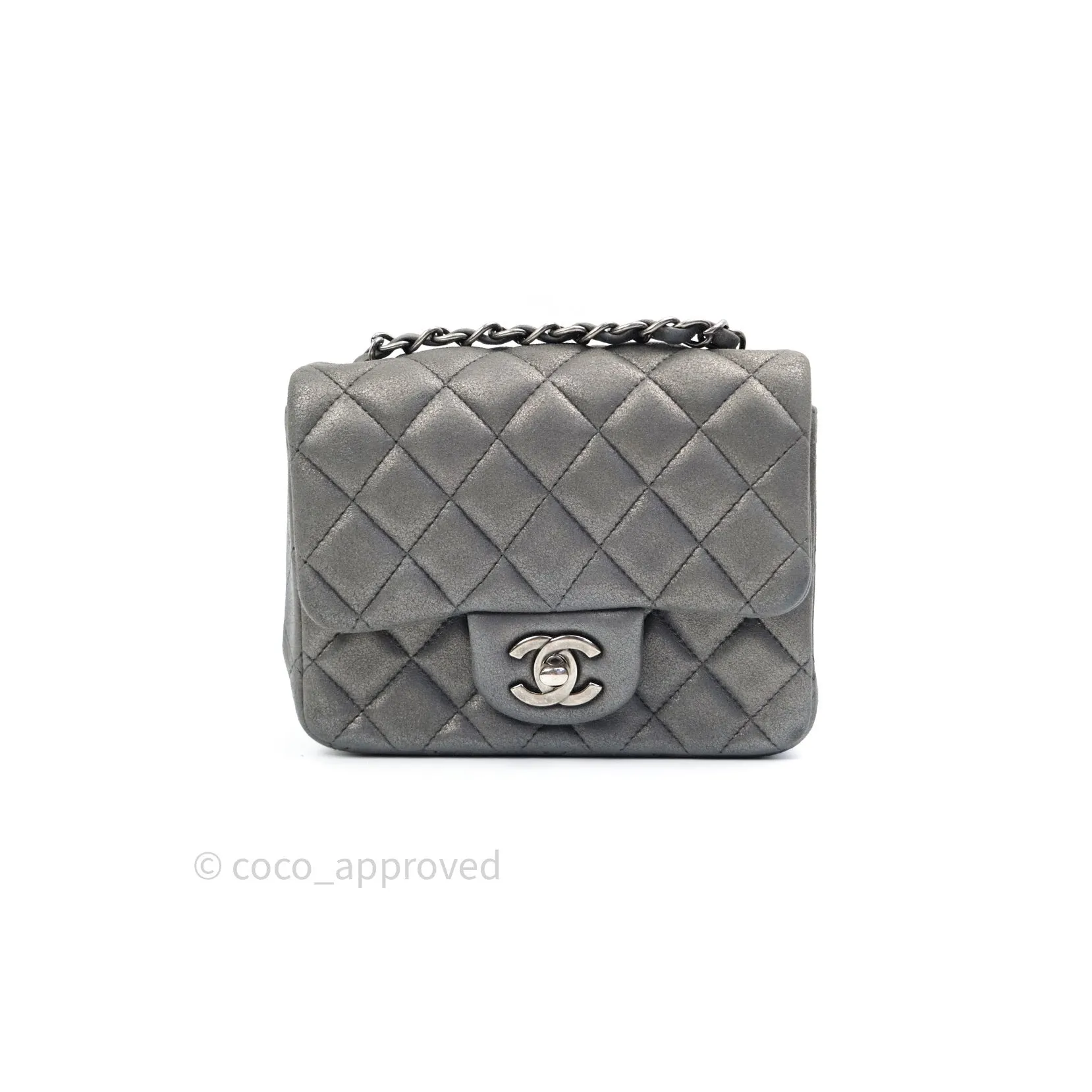 Chanel Mini Square Charcoal Grey Goatskin Ruthenium Hardware