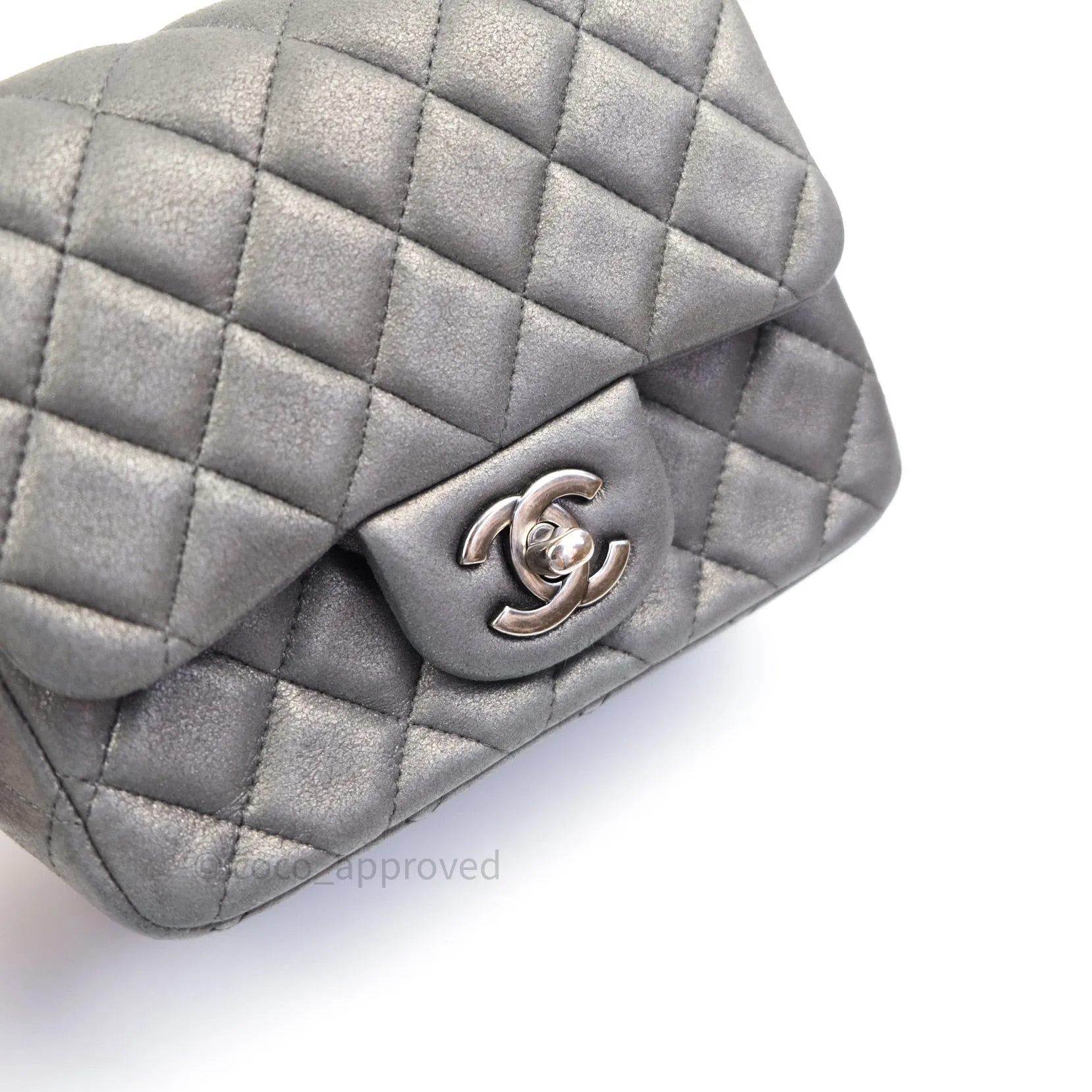 Chanel Mini Square Charcoal Grey Goatskin Ruthenium Hardware