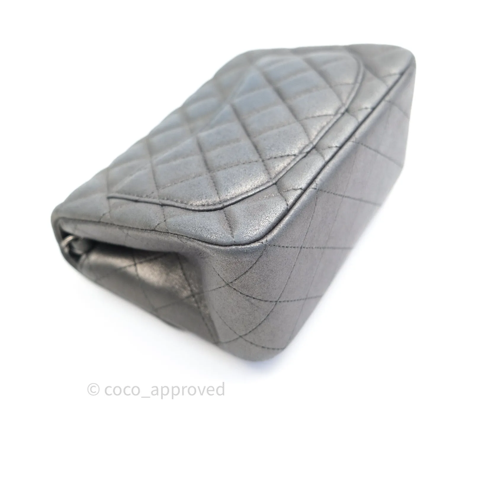Chanel Mini Square Charcoal Grey Goatskin Ruthenium Hardware