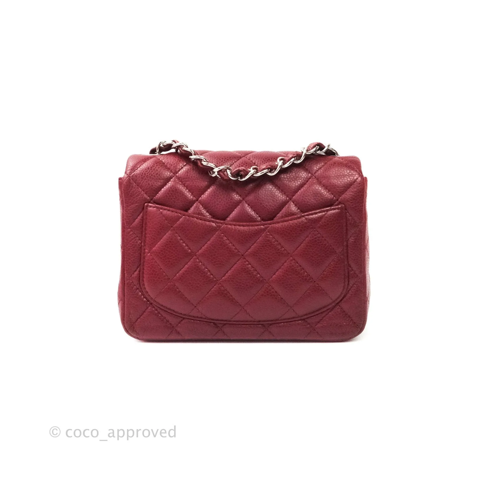 Chanel Mini Square Dark Red Caviar Silver Hardware
