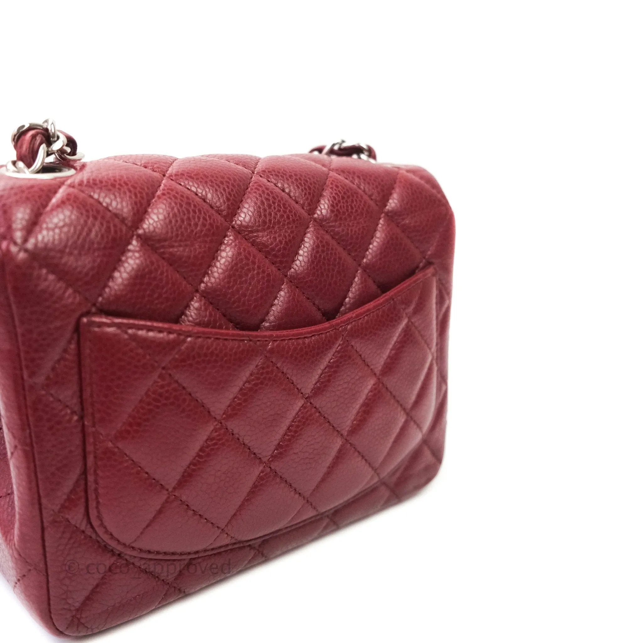 Chanel Mini Square Dark Red Caviar Silver Hardware