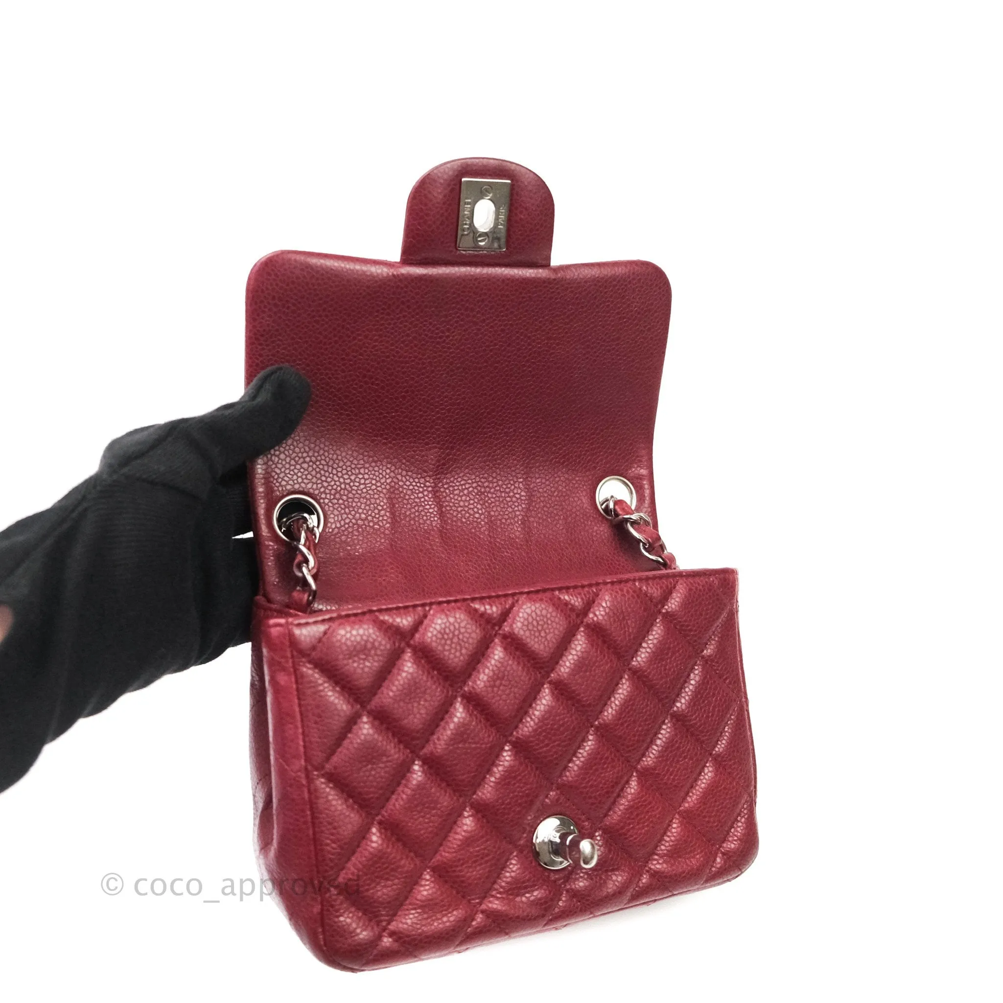 Chanel Mini Square Dark Red Caviar Silver Hardware