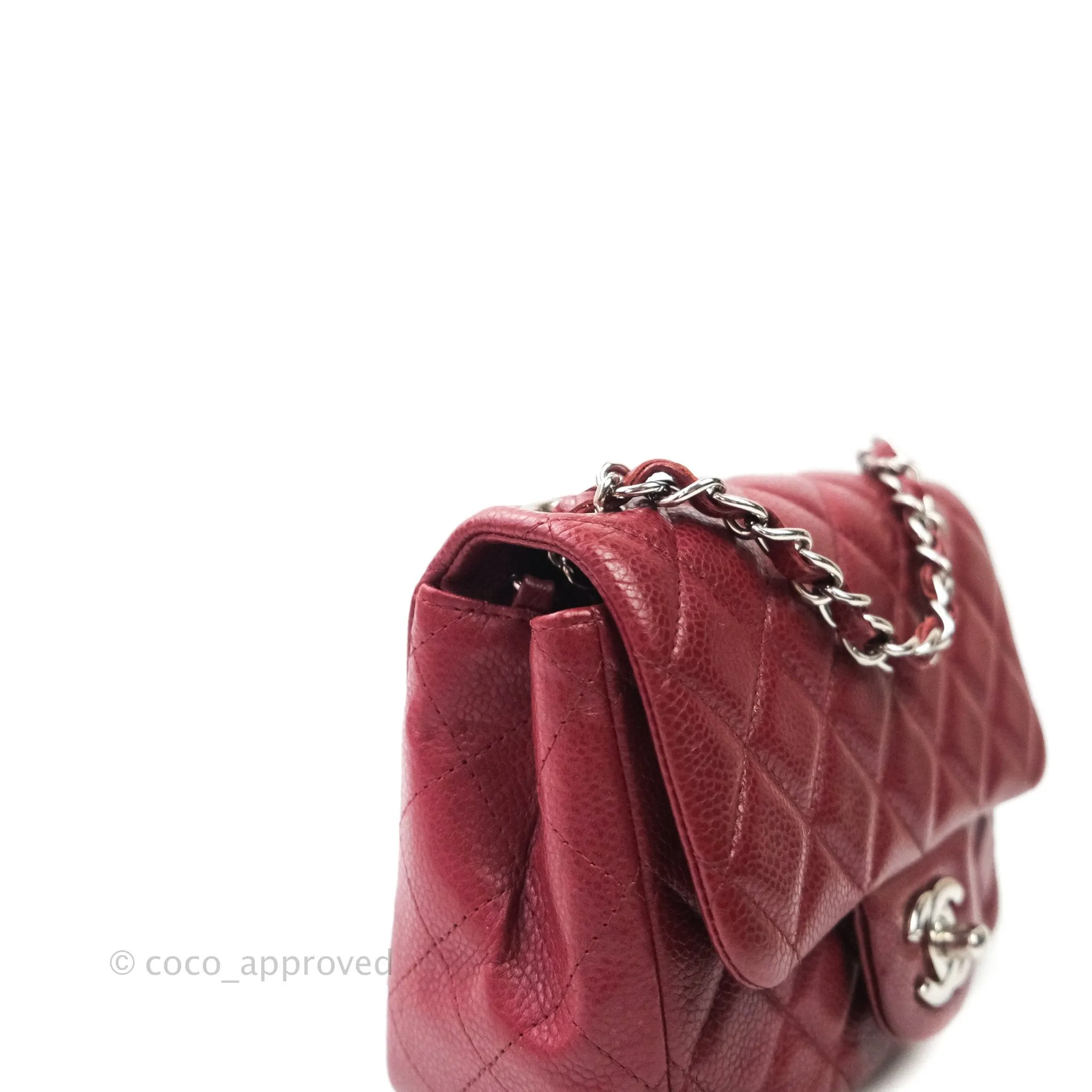 Chanel Mini Square Dark Red Caviar Silver Hardware