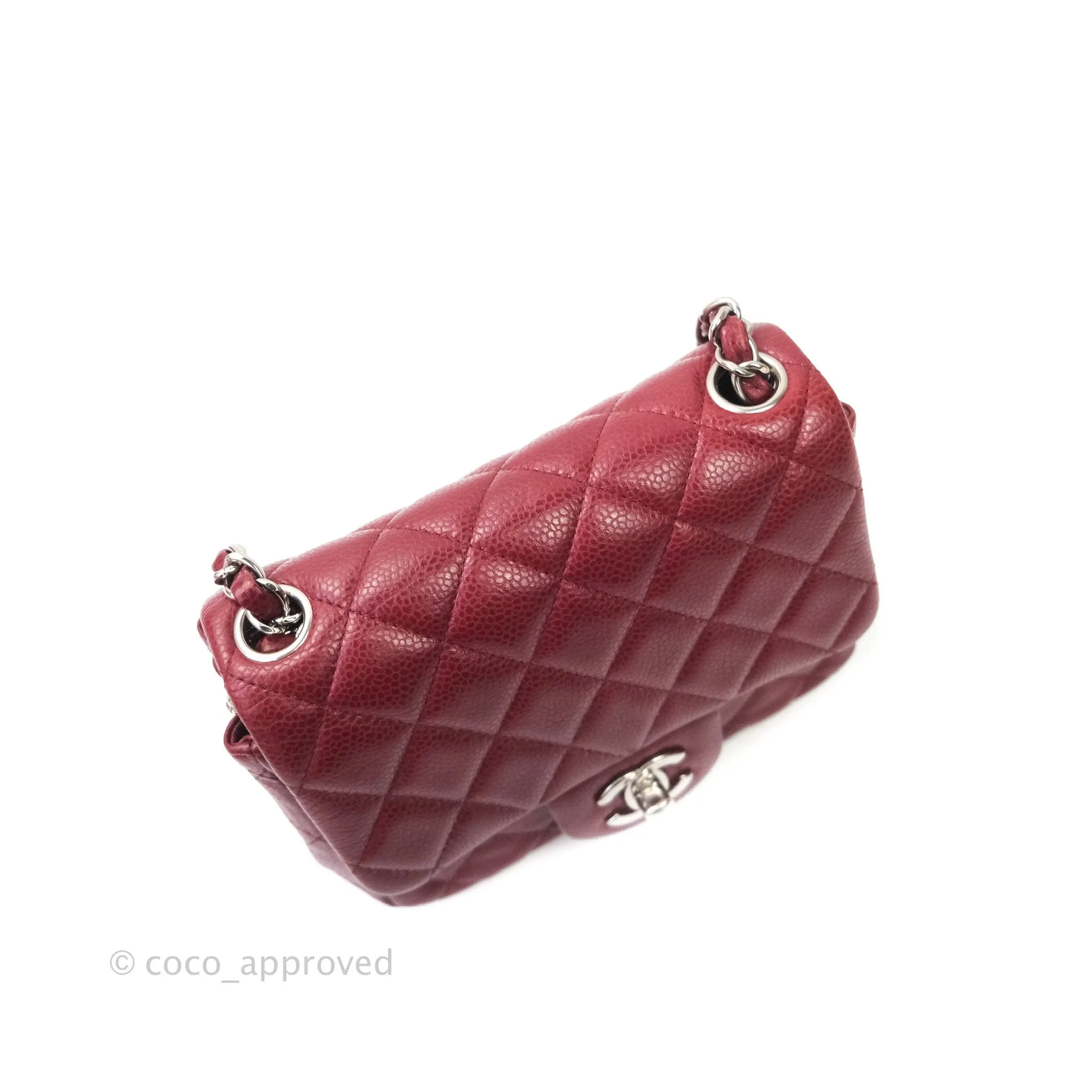 Chanel Mini Square Dark Red Caviar Silver Hardware