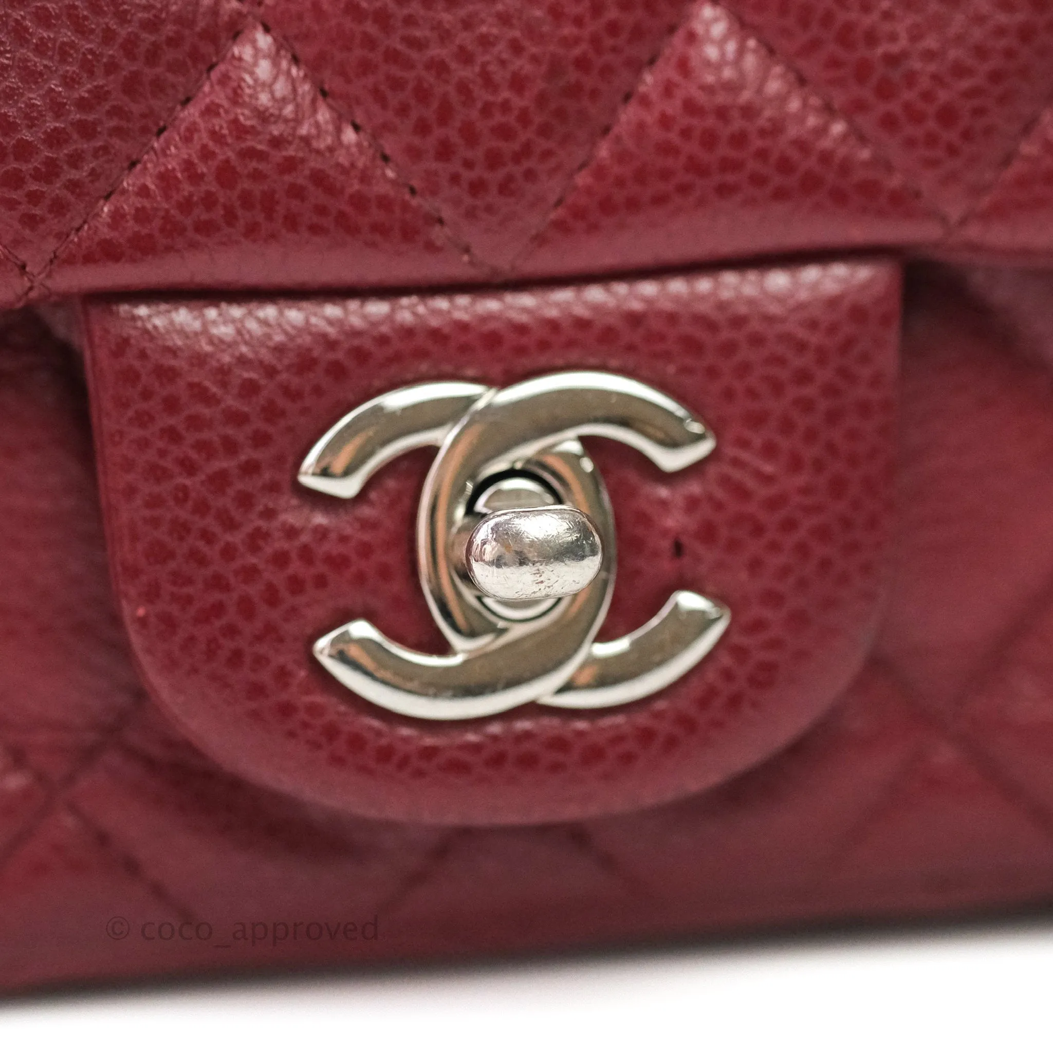 Chanel Mini Square Dark Red Caviar Silver Hardware