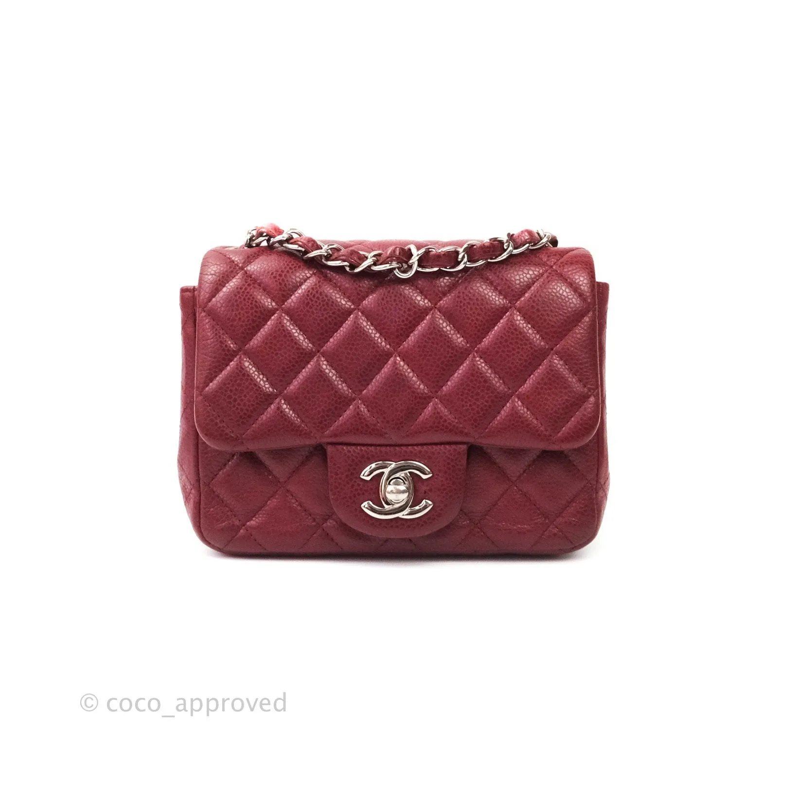 Chanel Mini Square Dark Red Caviar Silver Hardware