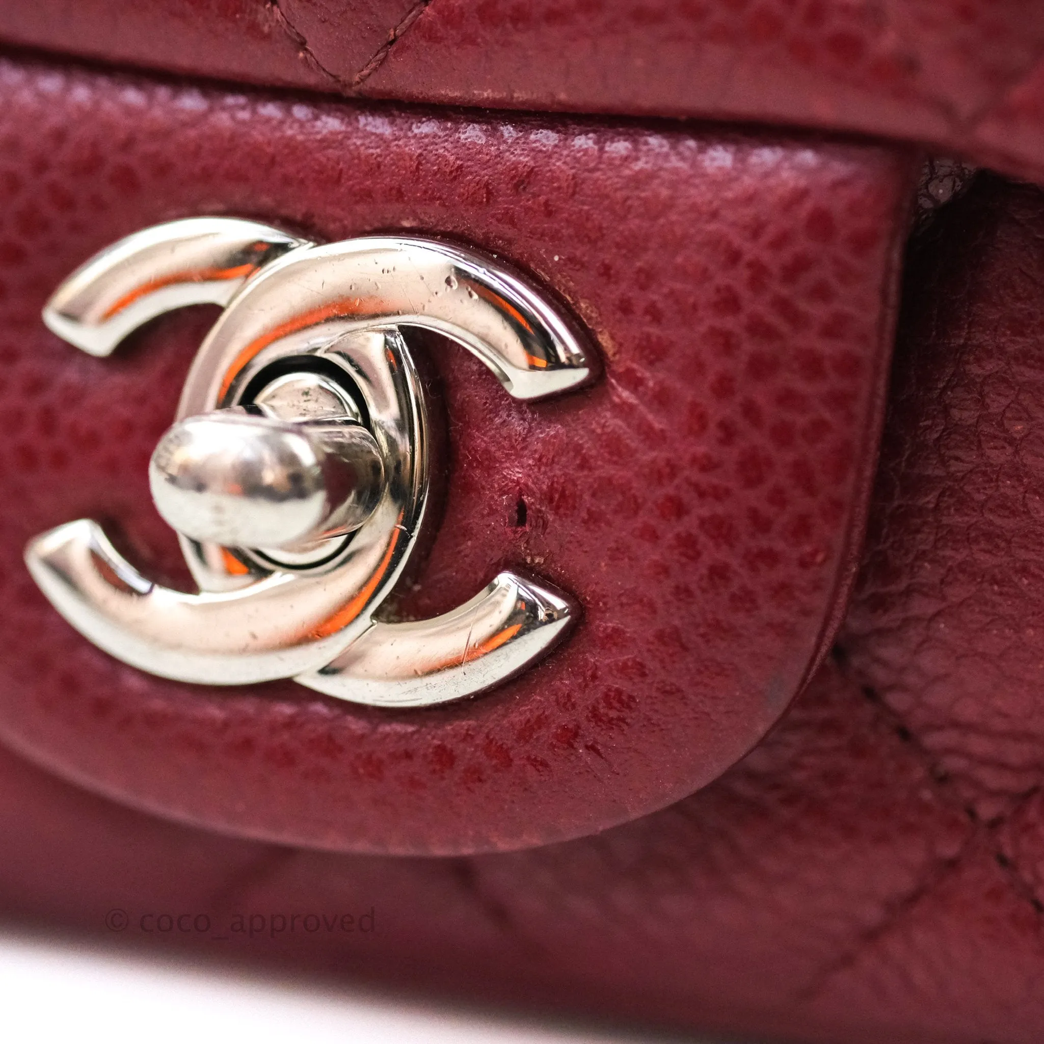 Chanel Mini Square Dark Red Caviar Silver Hardware