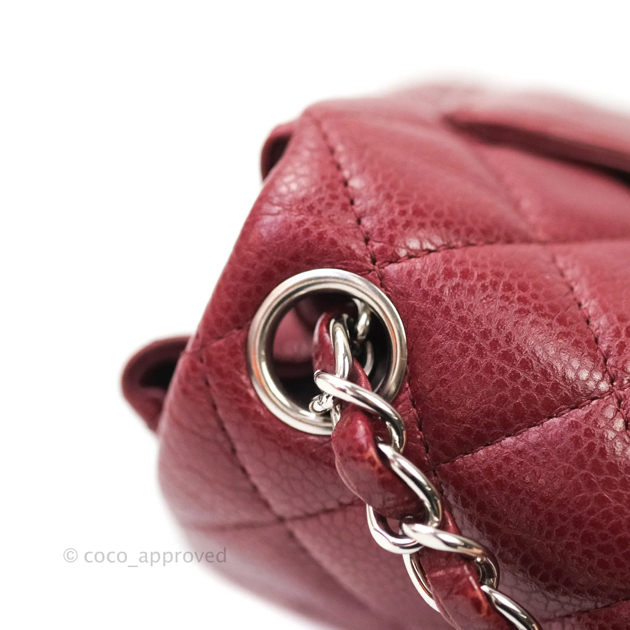 Chanel Mini Square Dark Red Caviar Silver Hardware