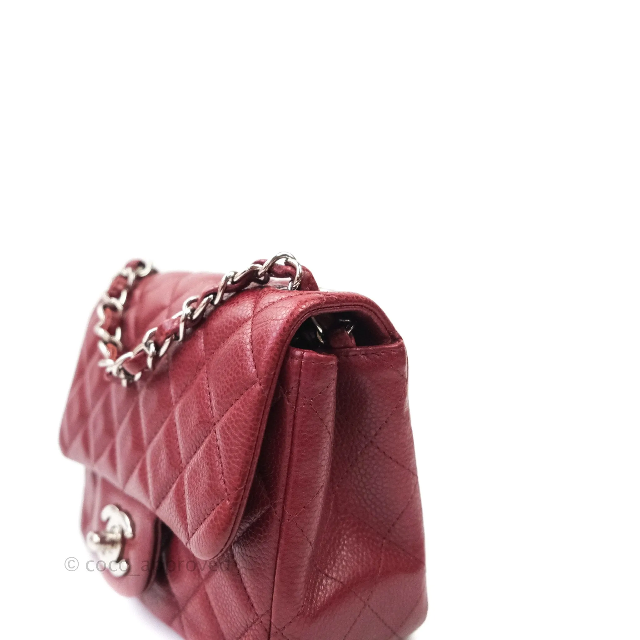 Chanel Mini Square Dark Red Caviar Silver Hardware