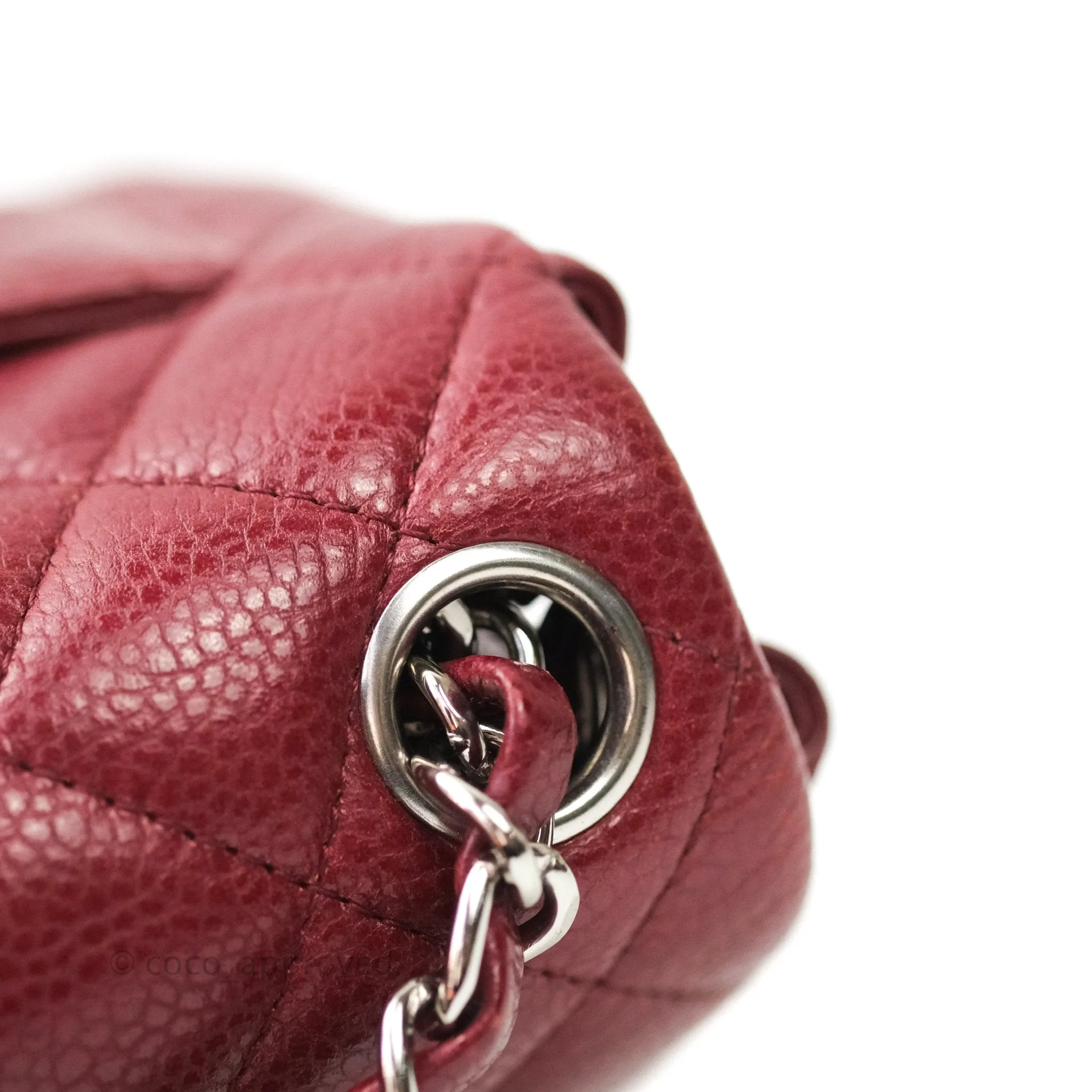 Chanel Mini Square Dark Red Caviar Silver Hardware
