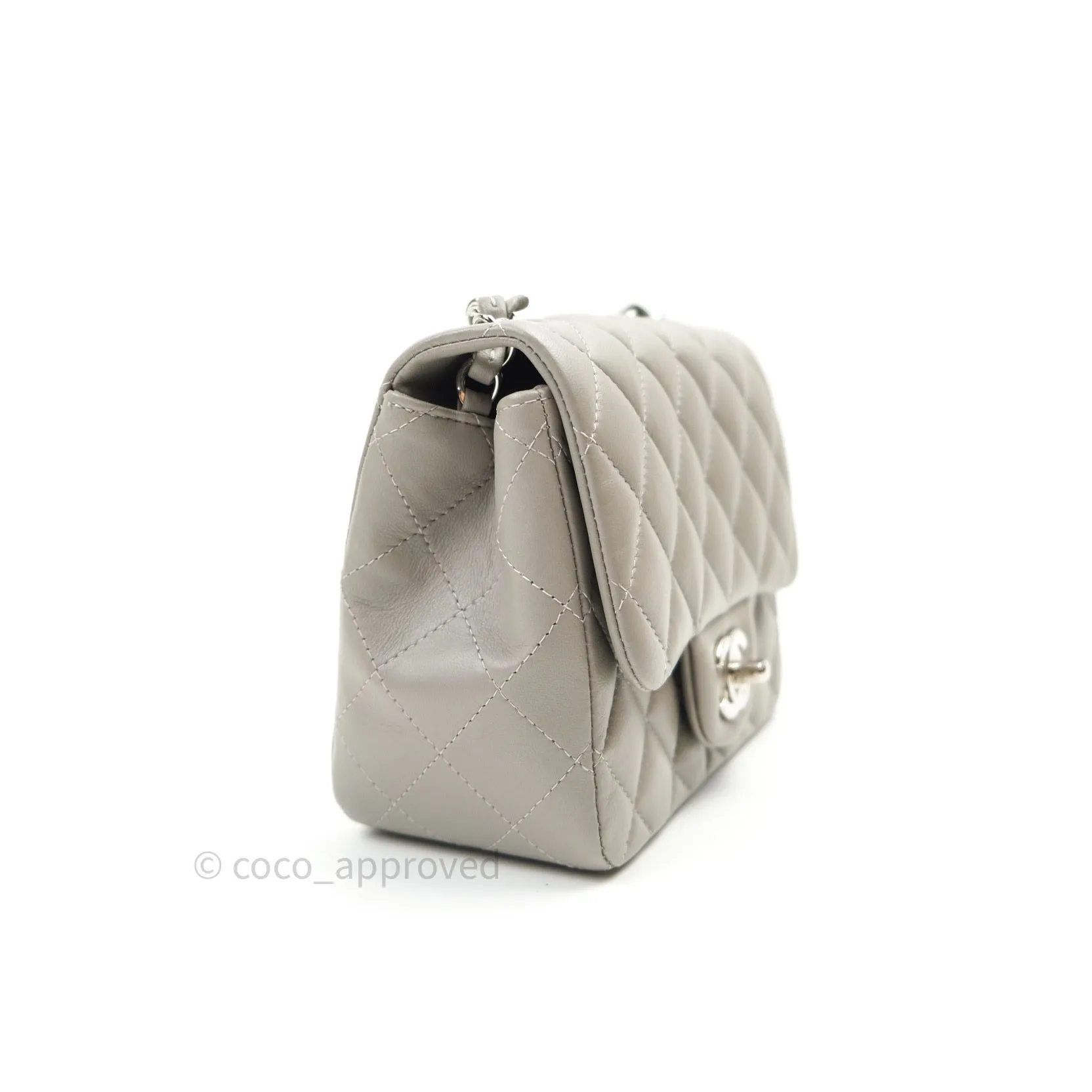 Chanel Mini Square Grey Lambskin Silver Hardware 19B