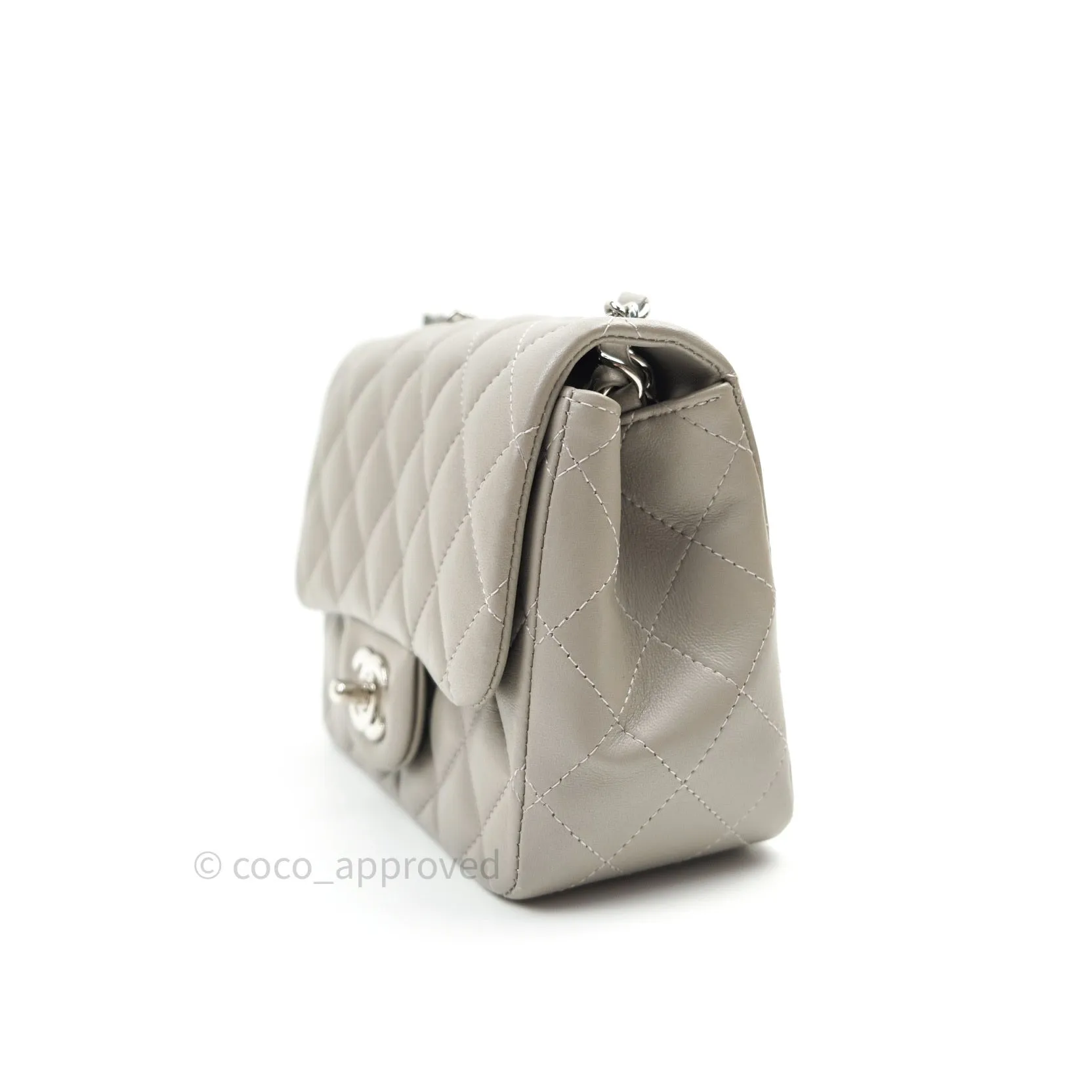 Chanel Mini Square Grey Lambskin Silver Hardware 19B