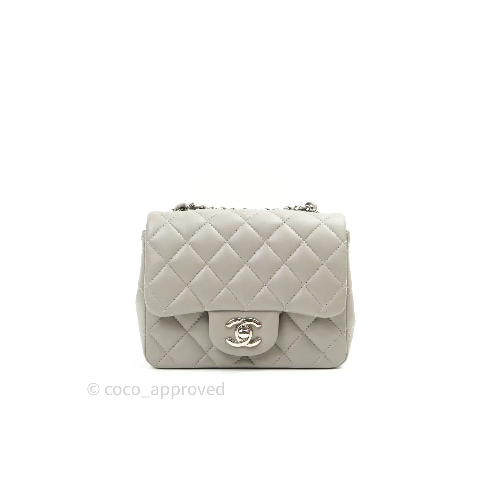 Chanel Mini Square Grey Lambskin Silver Hardware 19B