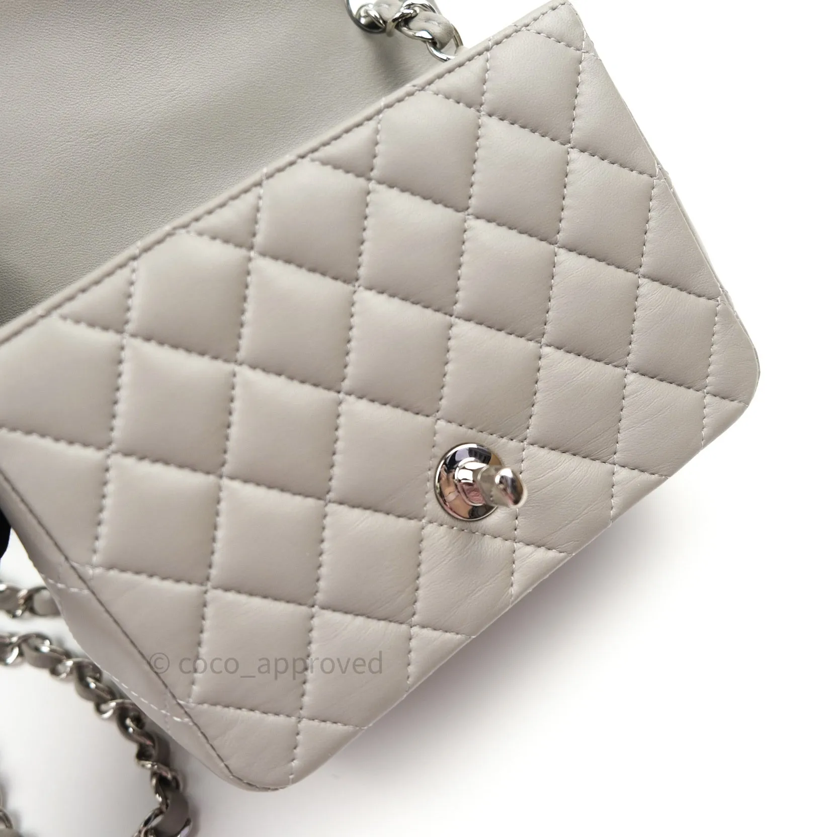 Chanel Mini Square Grey Lambskin Silver Hardware 19B