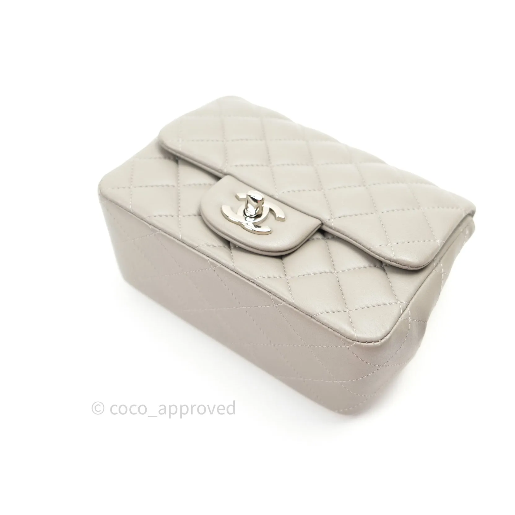 Chanel Mini Square Grey Lambskin Silver Hardware 19B