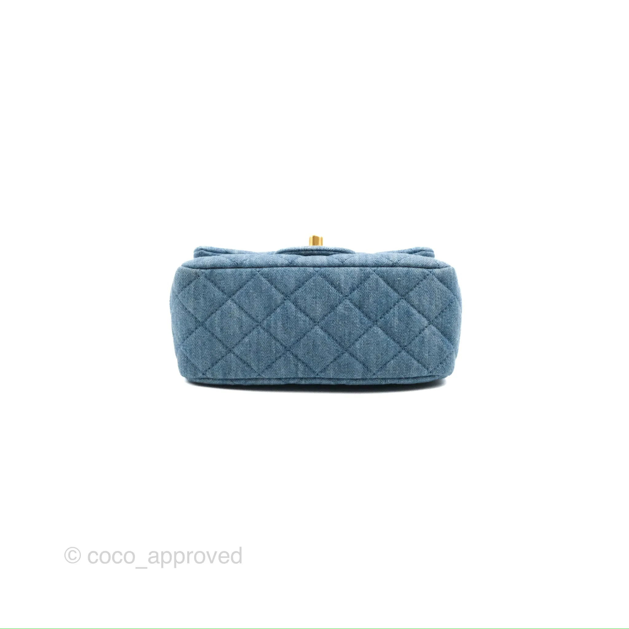 Chanel Mini Square Pearl Crush Quilted Denim Aged Gold Hardware