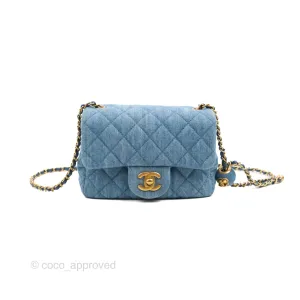 Chanel Mini Square Pearl Crush Quilted Denim Aged Gold Hardware