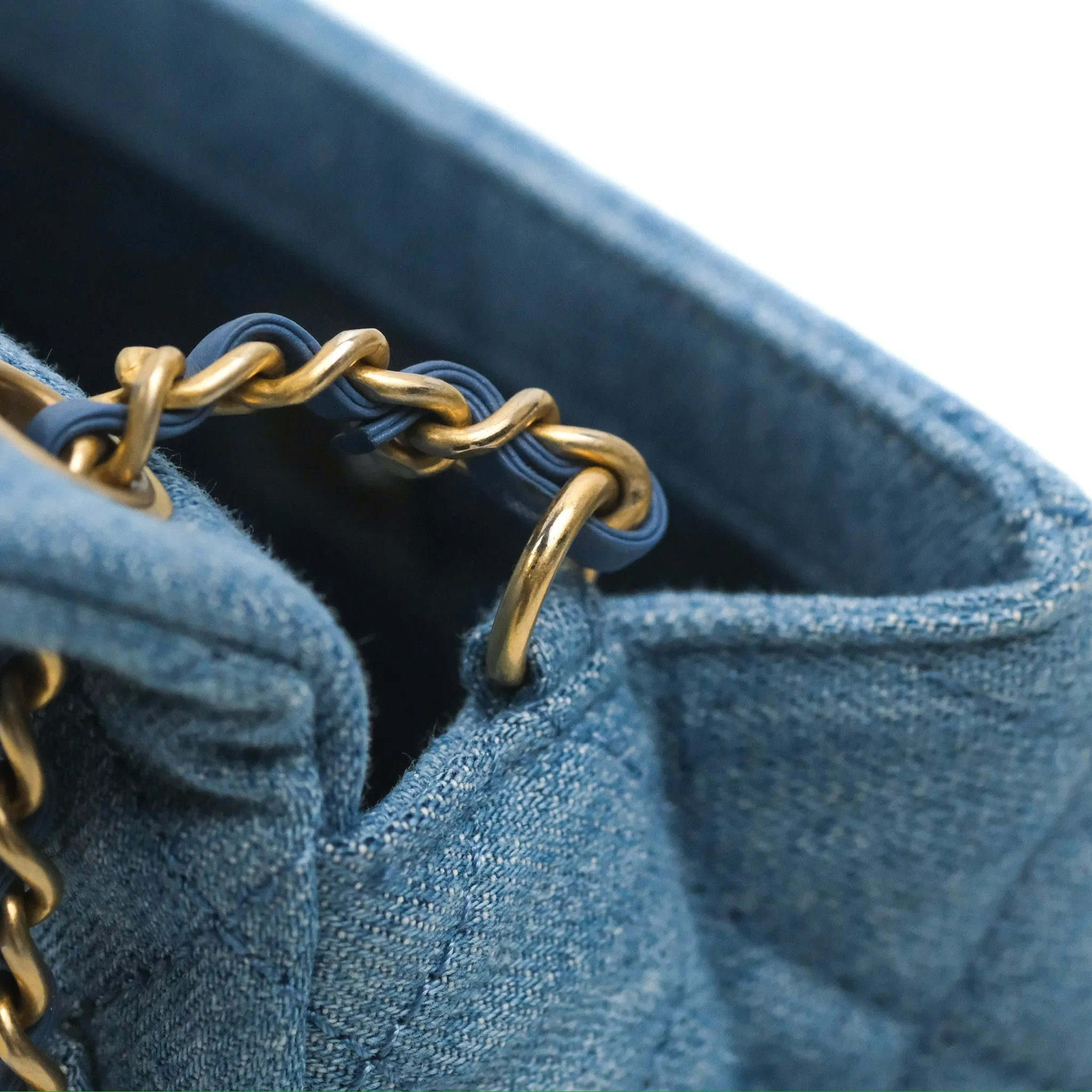 Chanel Mini Square Pearl Crush Quilted Denim Aged Gold Hardware