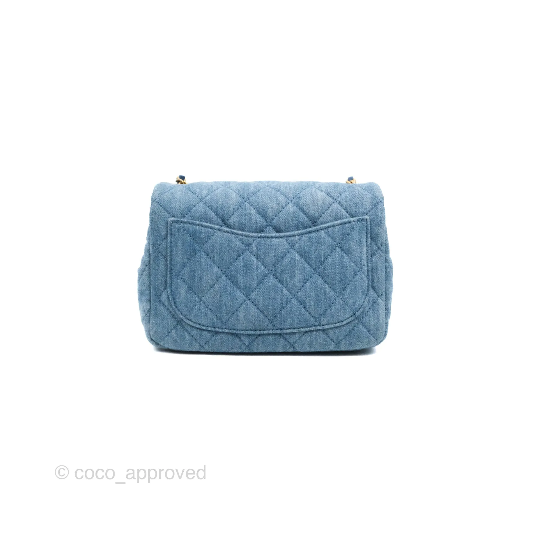 Chanel Mini Square Pearl Crush Quilted Denim Aged Gold Hardware