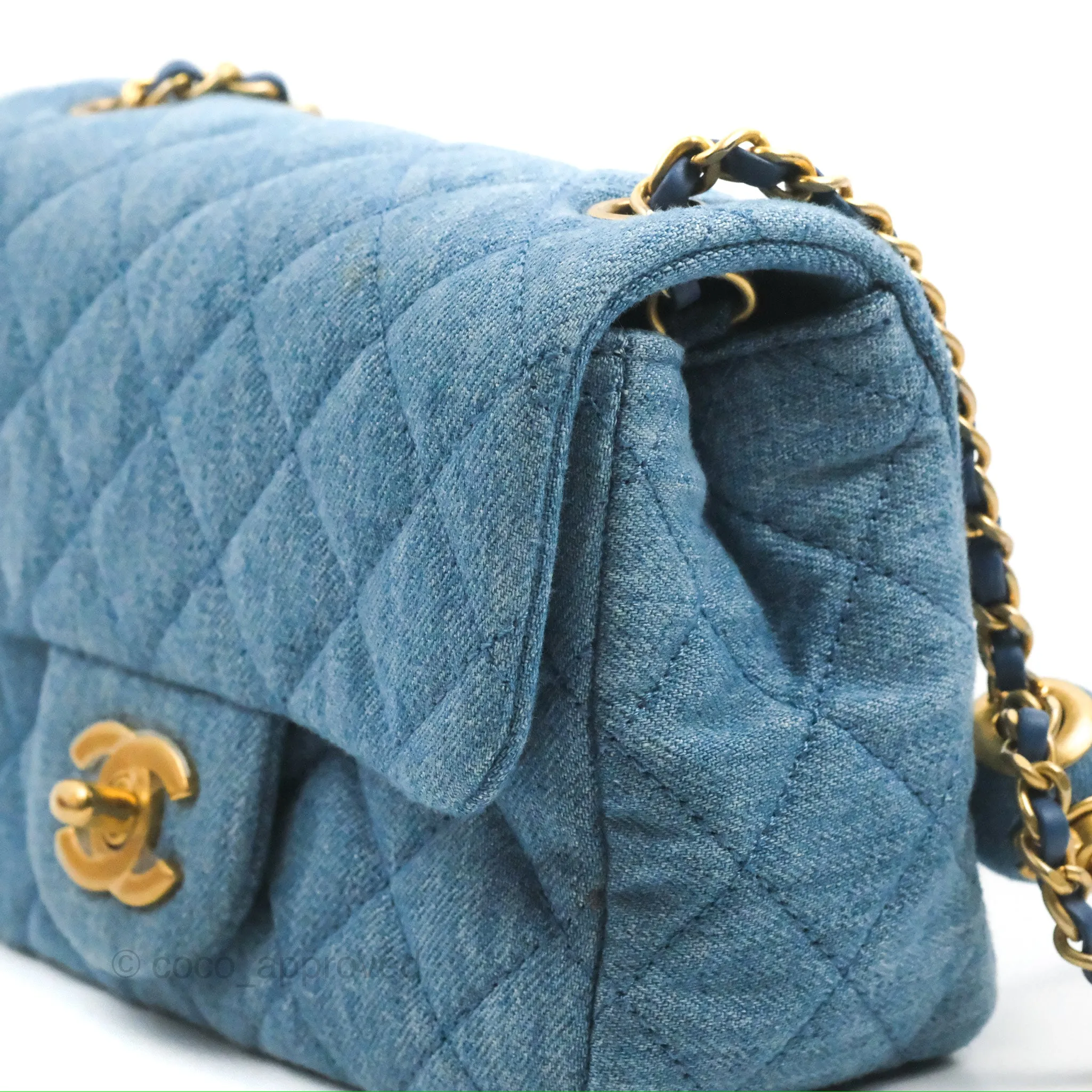 Chanel Mini Square Pearl Crush Quilted Denim Aged Gold Hardware