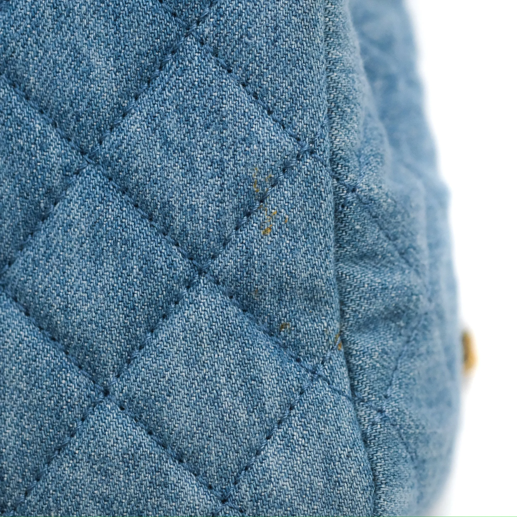 Chanel Mini Square Pearl Crush Quilted Denim Aged Gold Hardware