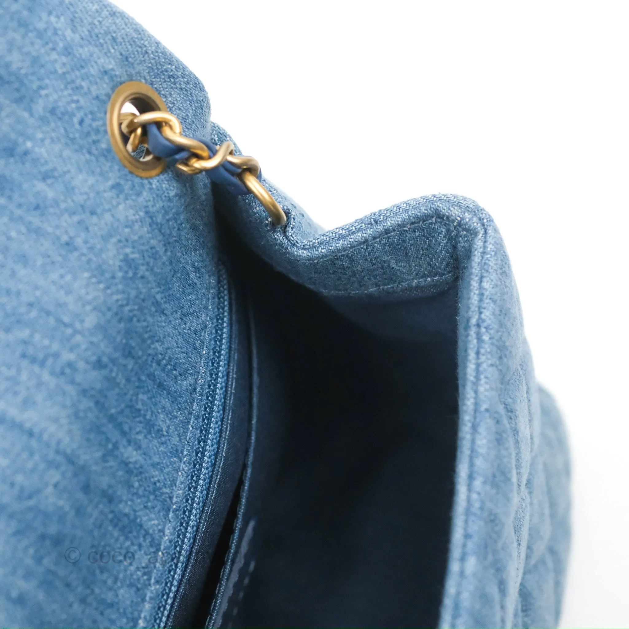 Chanel Mini Square Pearl Crush Quilted Denim Aged Gold Hardware