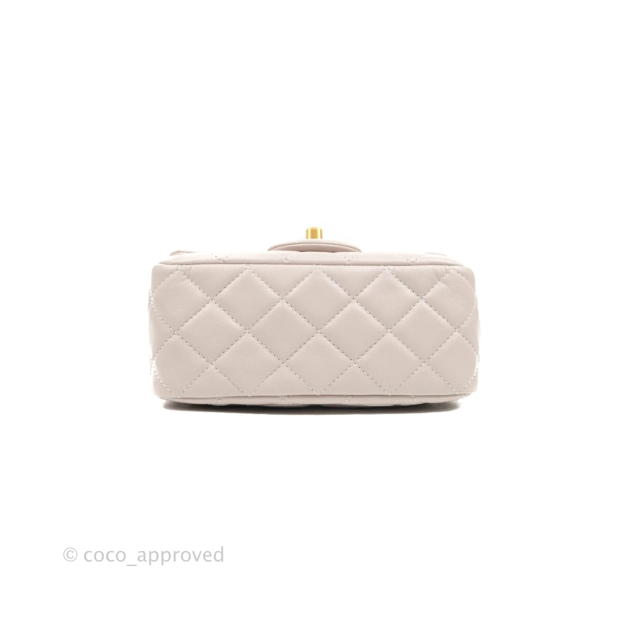 Chanel Mini Square Pearl Crush Quilted Pale Lilac Lambskin Aged Gold Hardware