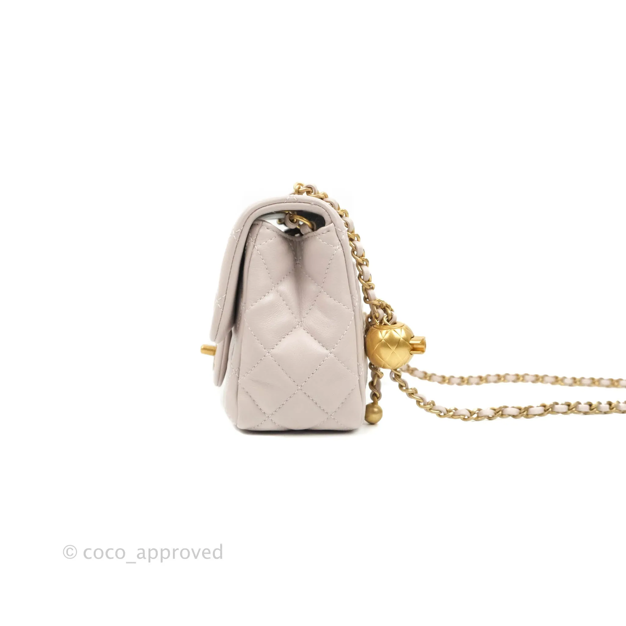 Chanel Mini Square Pearl Crush Quilted Pale Lilac Lambskin Aged Gold Hardware