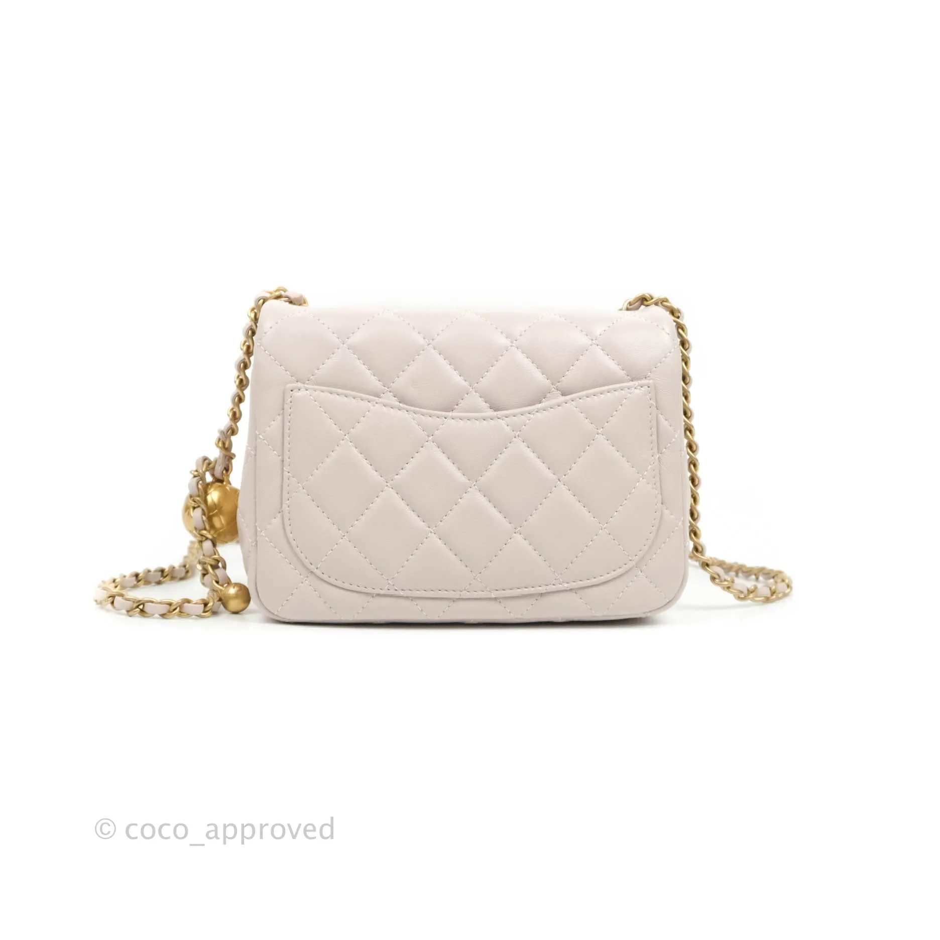 Chanel Mini Square Pearl Crush Quilted Pale Lilac Lambskin Aged Gold Hardware