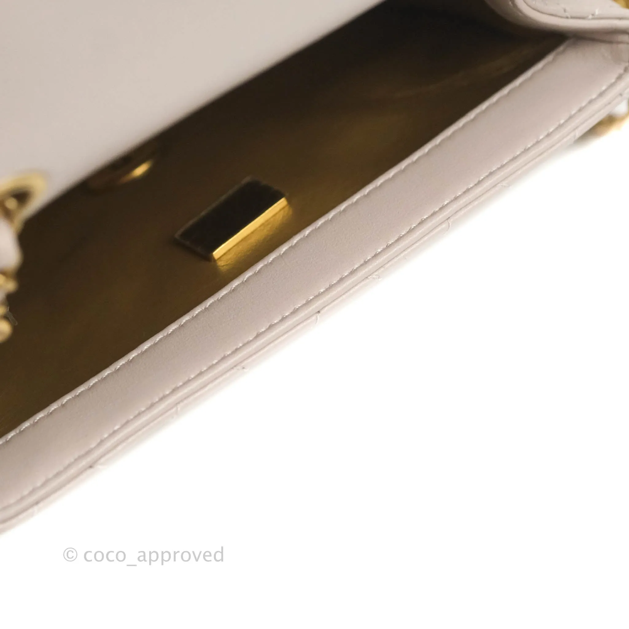 Chanel Mini Square Pearl Crush Quilted Pale Lilac Lambskin Aged Gold Hardware