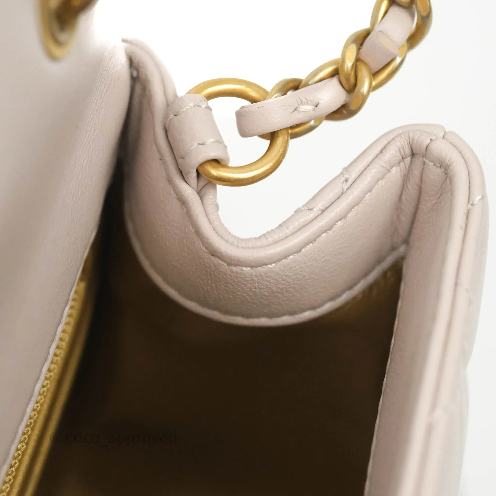 Chanel Mini Square Pearl Crush Quilted Pale Lilac Lambskin Aged Gold Hardware