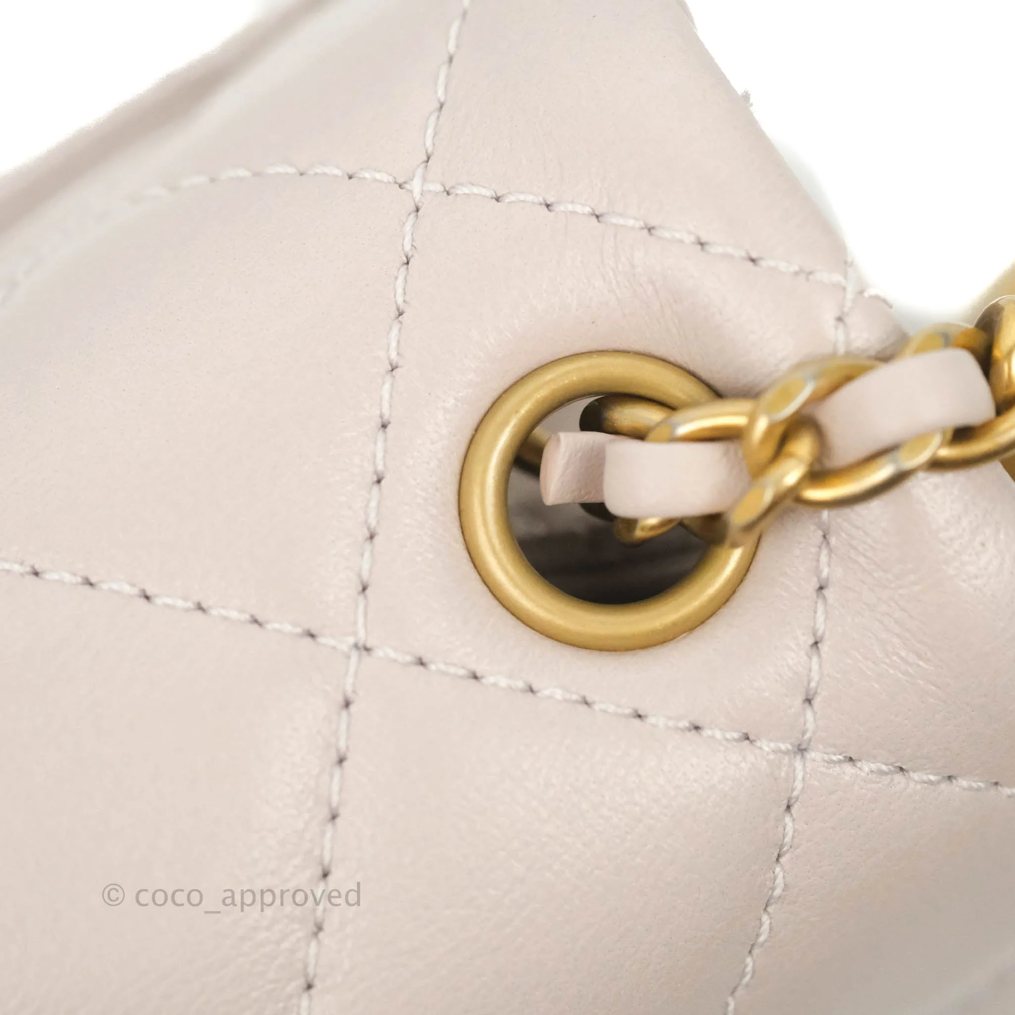 Chanel Mini Square Pearl Crush Quilted Pale Lilac Lambskin Aged Gold Hardware