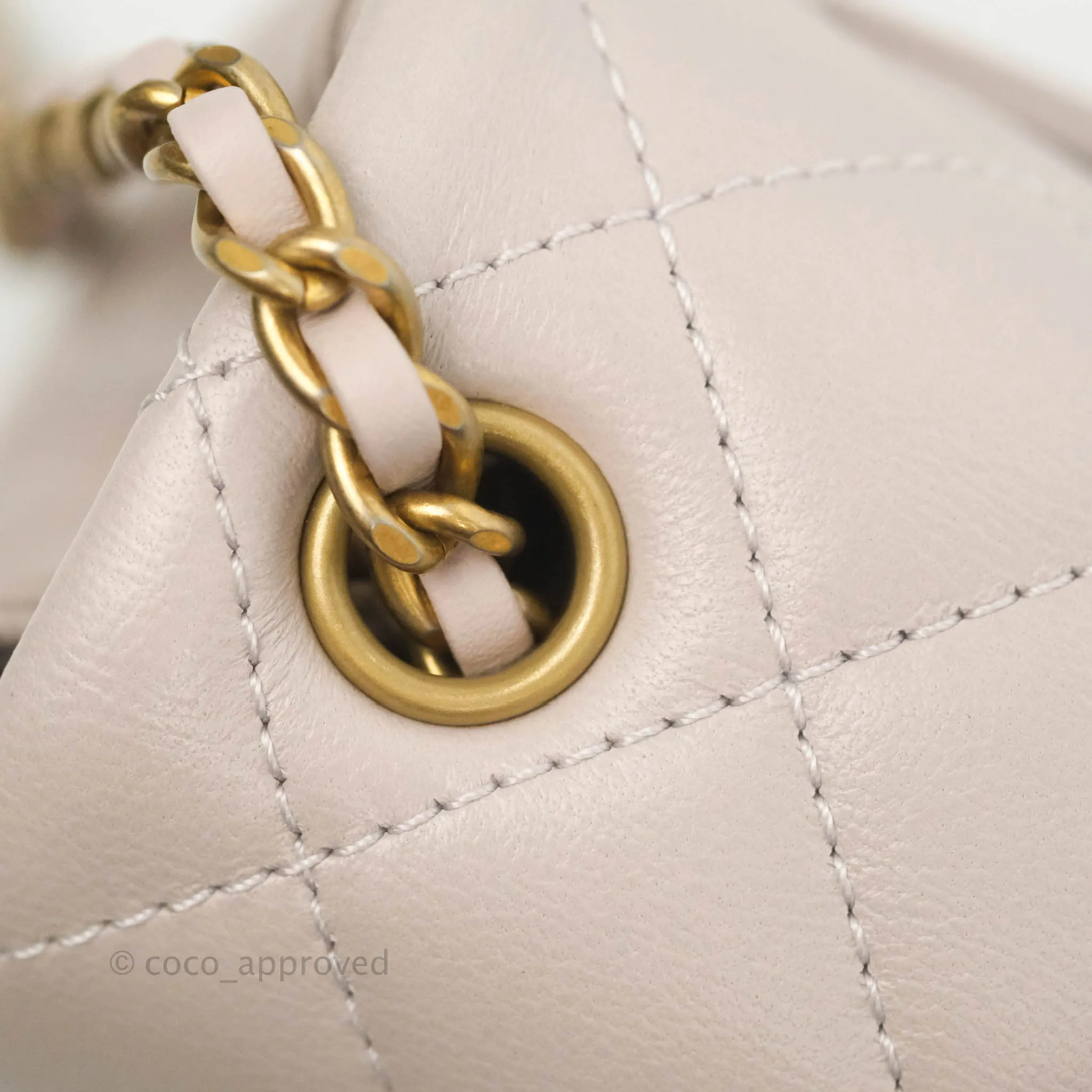 Chanel Mini Square Pearl Crush Quilted Pale Lilac Lambskin Aged Gold Hardware