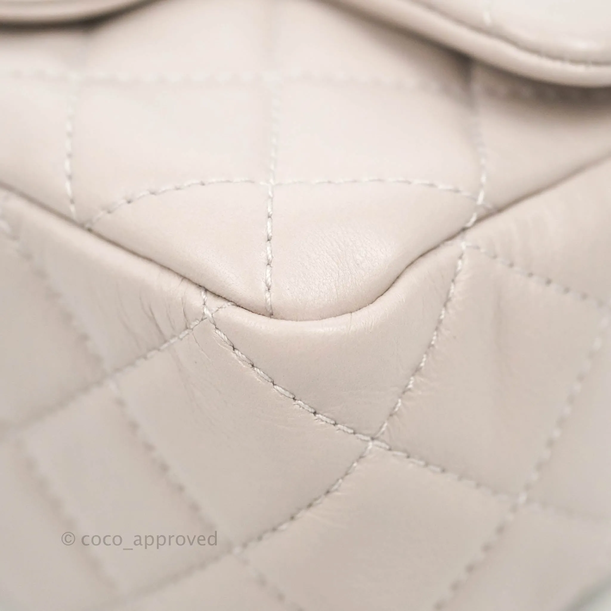 Chanel Mini Square Pearl Crush Quilted Pale Lilac Lambskin Aged Gold Hardware