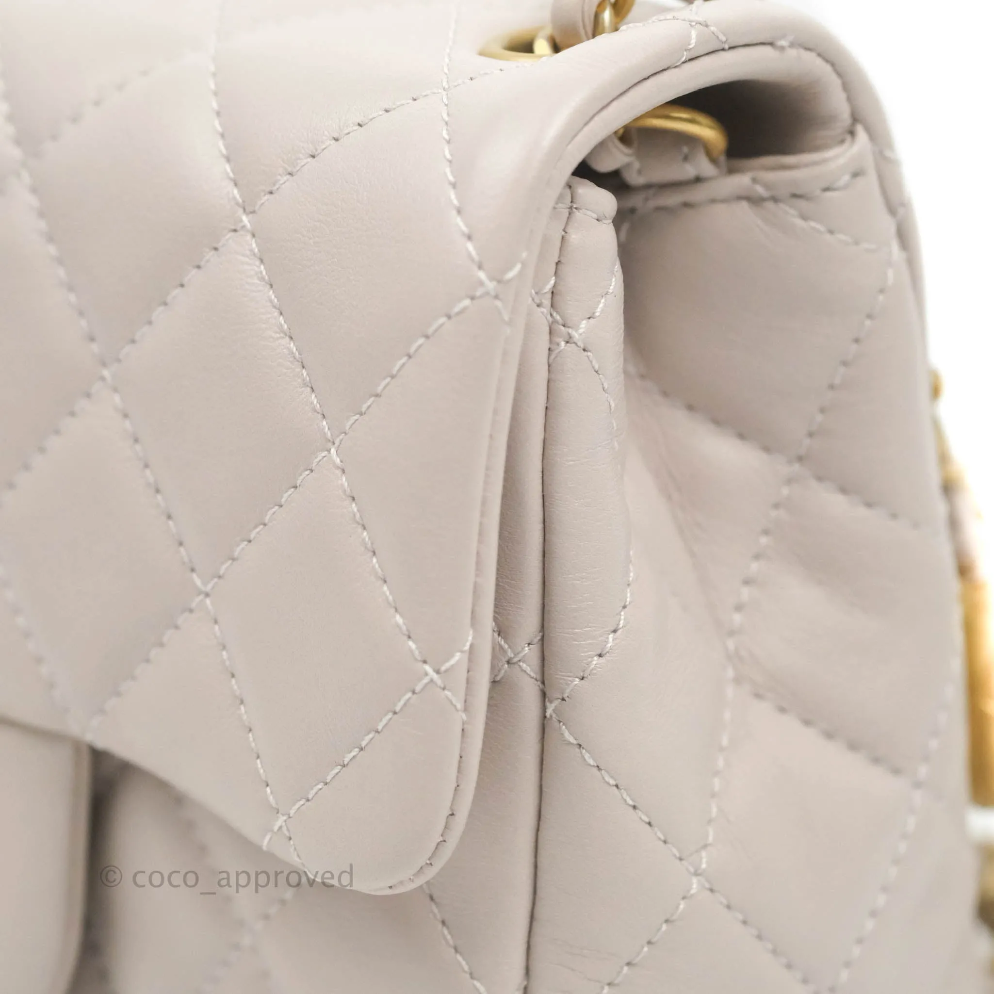 Chanel Mini Square Pearl Crush Quilted Pale Lilac Lambskin Aged Gold Hardware