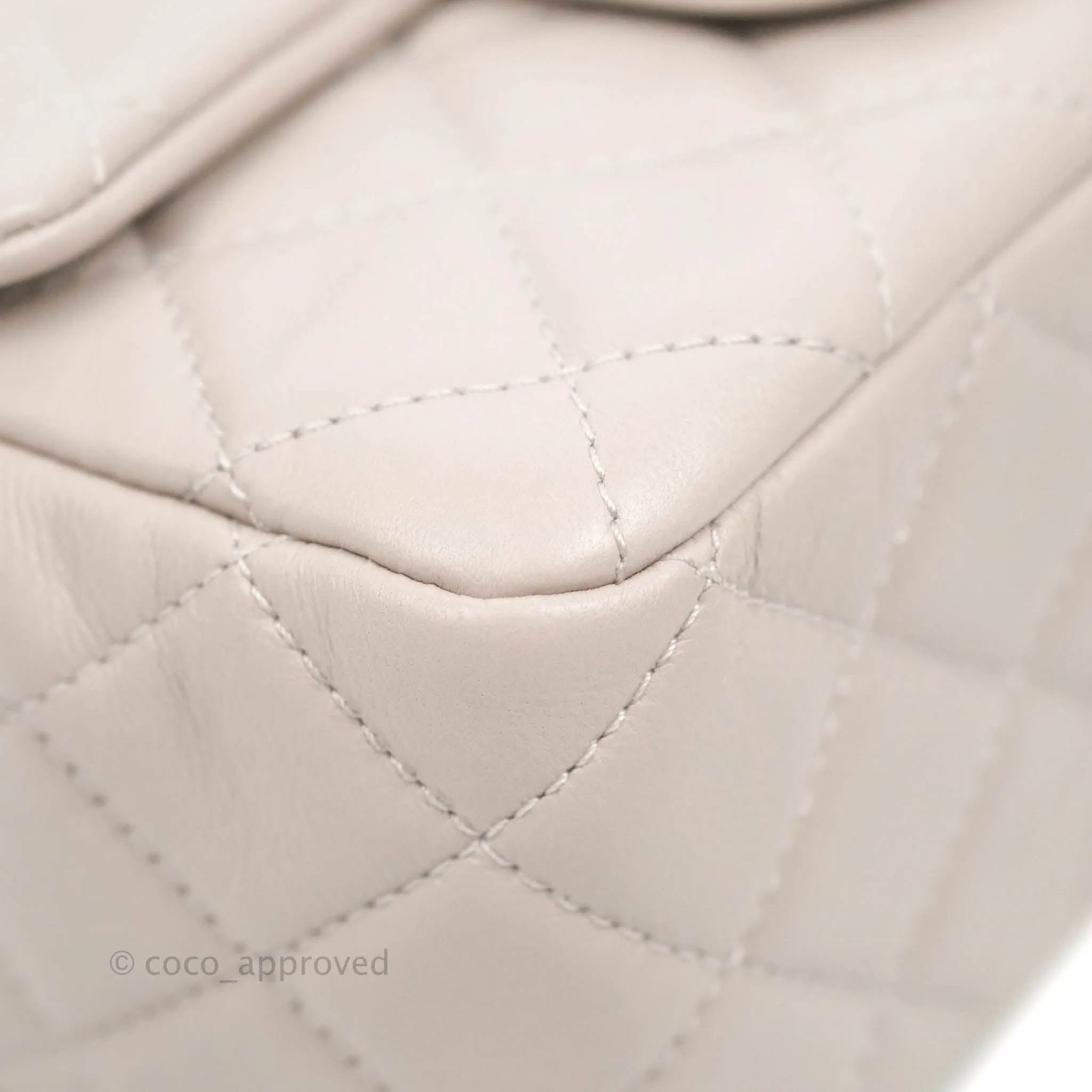Chanel Mini Square Pearl Crush Quilted Pale Lilac Lambskin Aged Gold Hardware