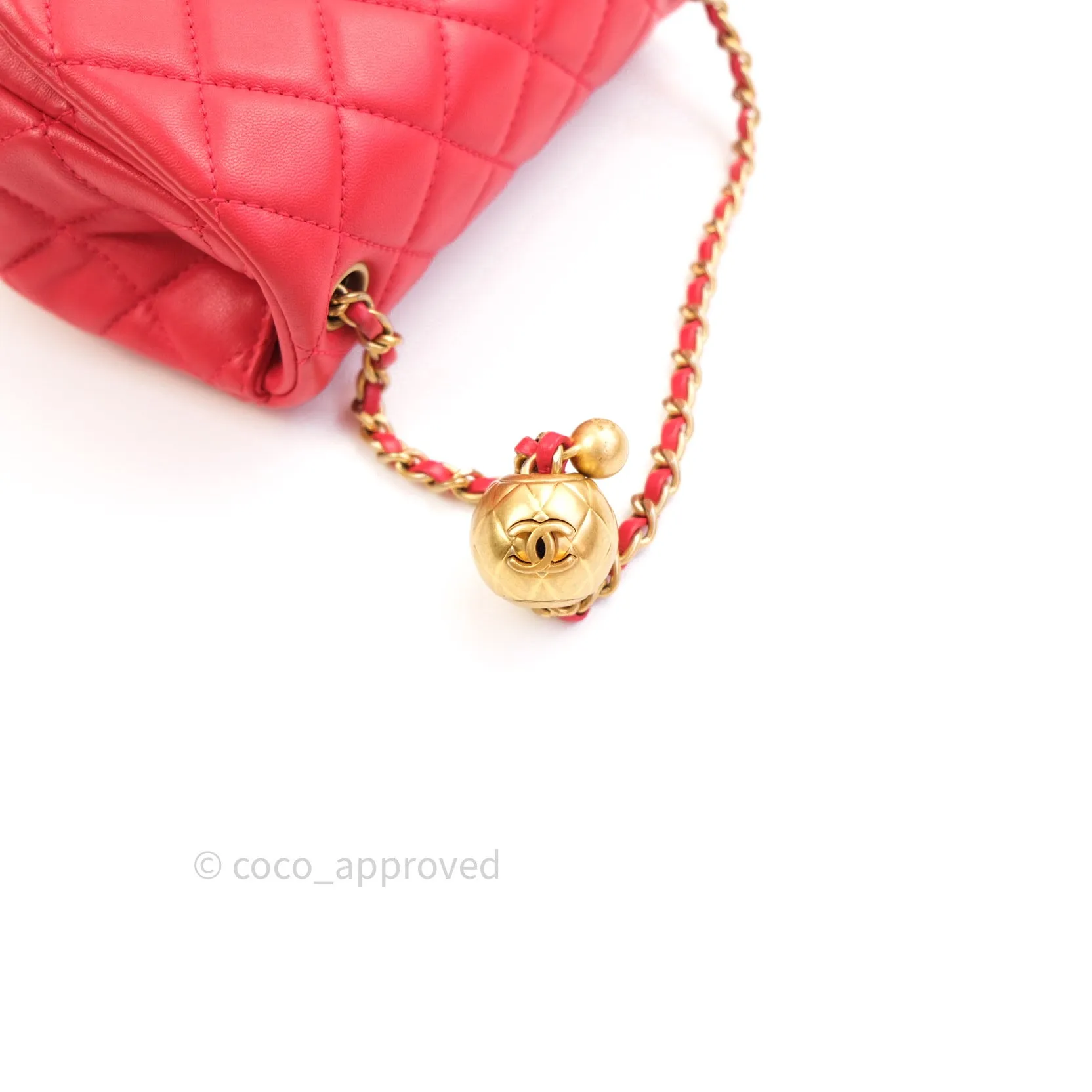 Chanel Mini Square Pearl Crush Quilted Red Lambskin Gold Hardware
