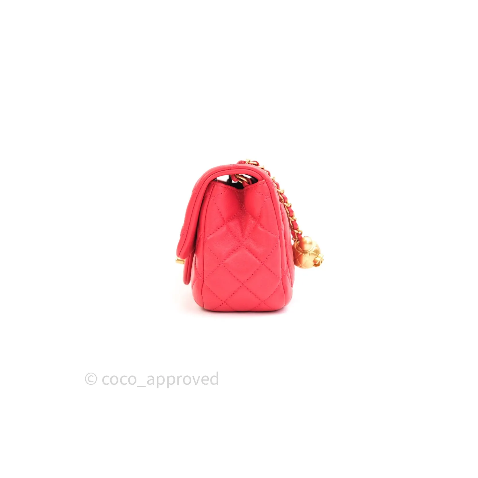 Chanel Mini Square Pearl Crush Quilted Red Lambskin Gold Hardware