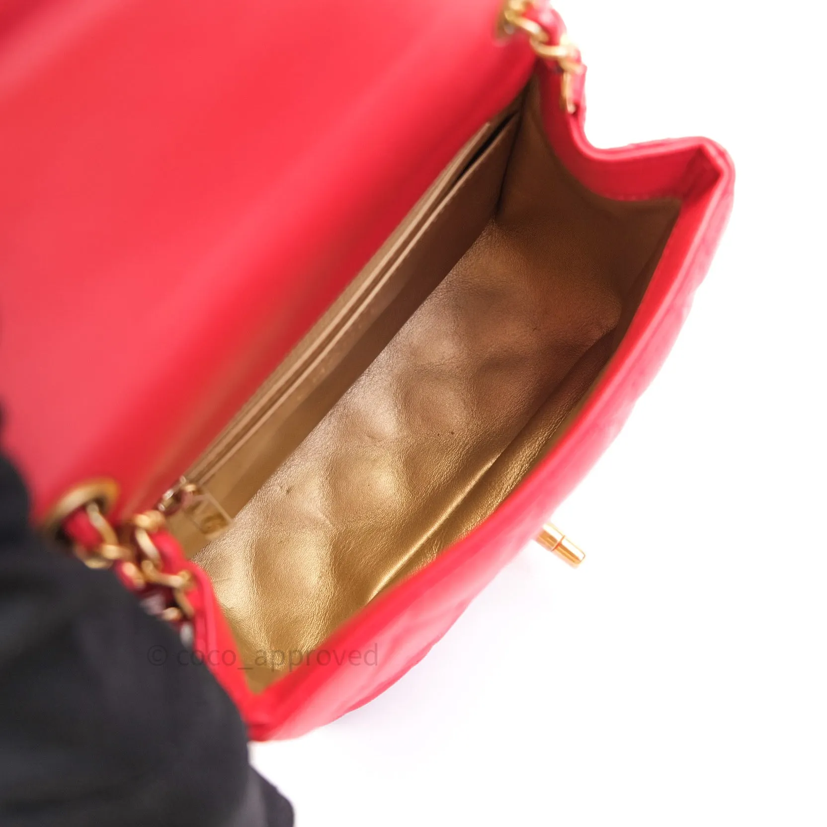 Chanel Mini Square Pearl Crush Quilted Red Lambskin Gold Hardware